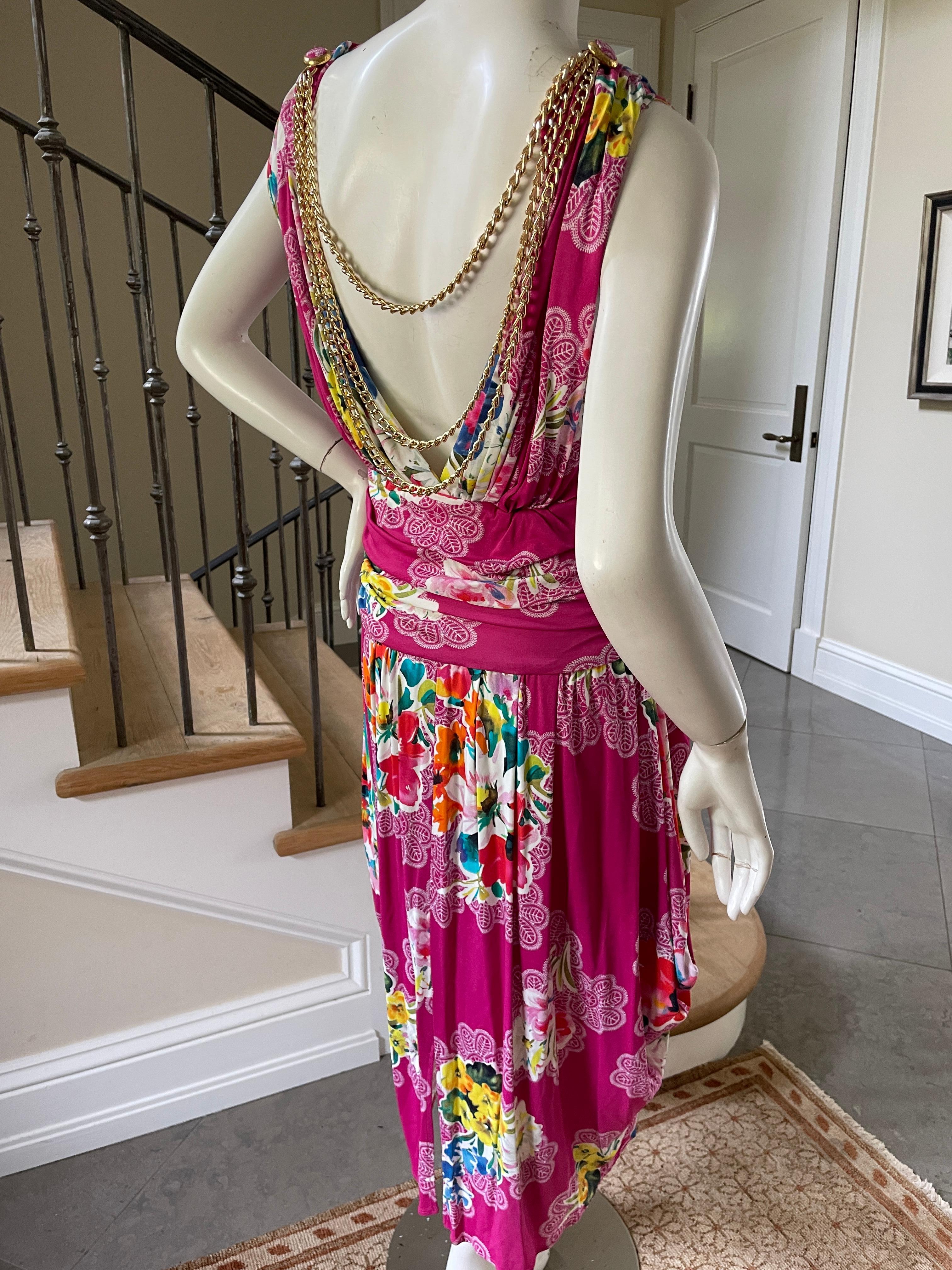 Dolce & Gabbana for D&G Vintage Floral Dress with Draped Gold Chain Details 48 In Excellent Condition For Sale In Cloverdale, CA
