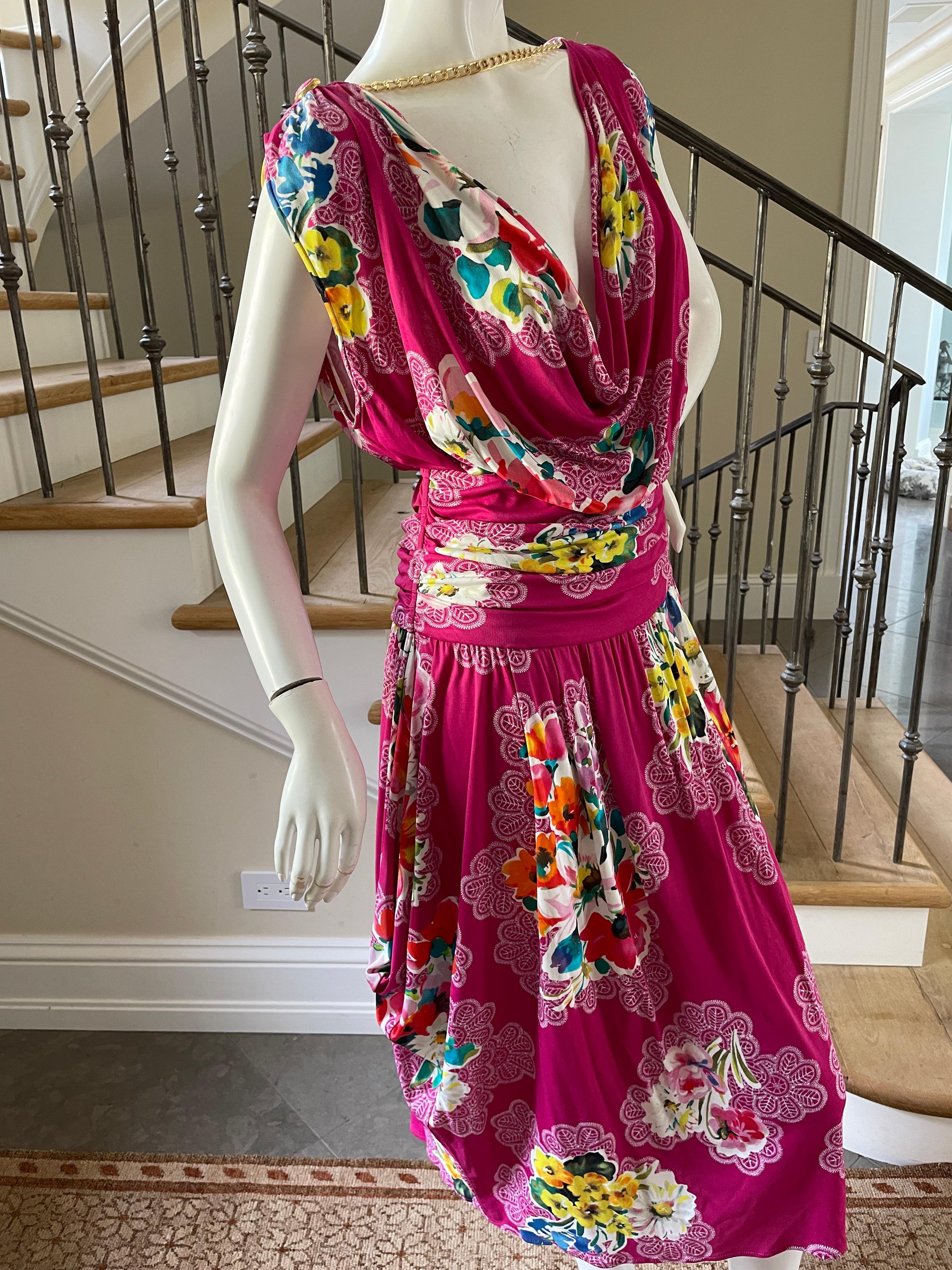 Dolce & Gabbana for D&G Vintage Floral Dress with Draped Gold Chain Details 48 For Sale 2