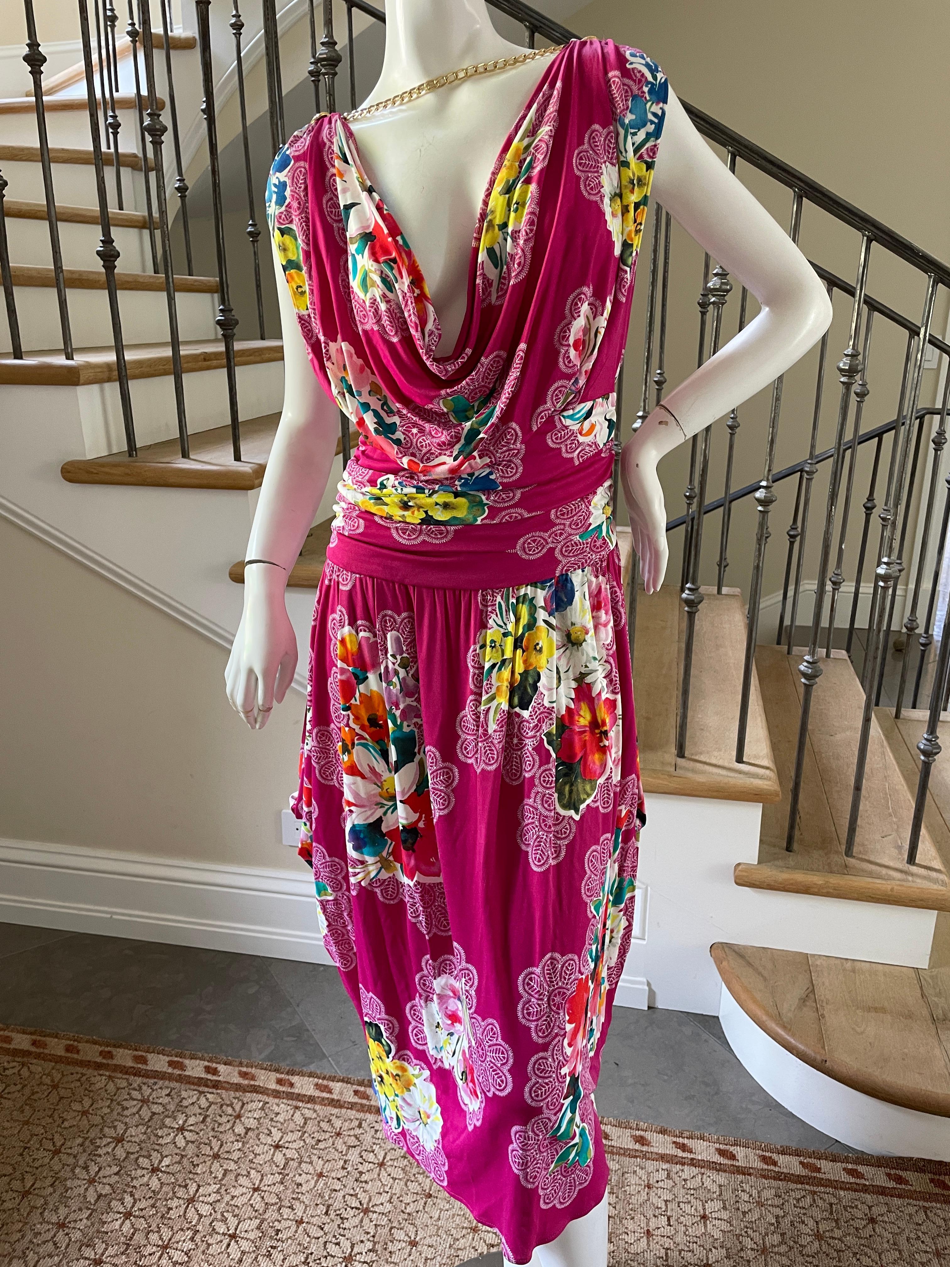 Dolce & Gabbana for D&G Vintage Floral Dress with Draped Gold Chain Details In Excellent Condition For Sale In Cloverdale, CA