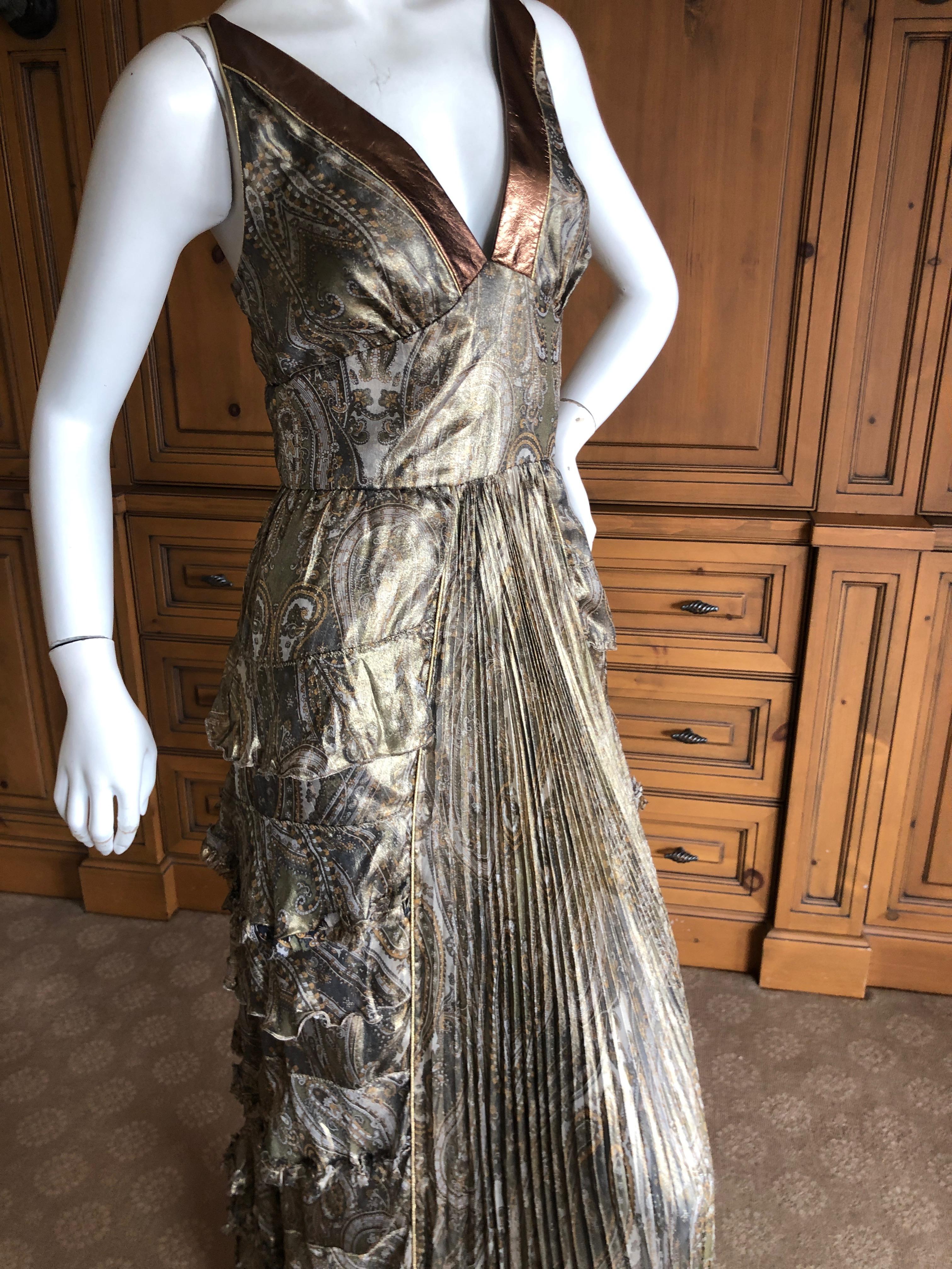 Dolce & Gabbana for D&G Vintage Gold Paisley Silk Pleated and Ruffled Gown   For Sale 1