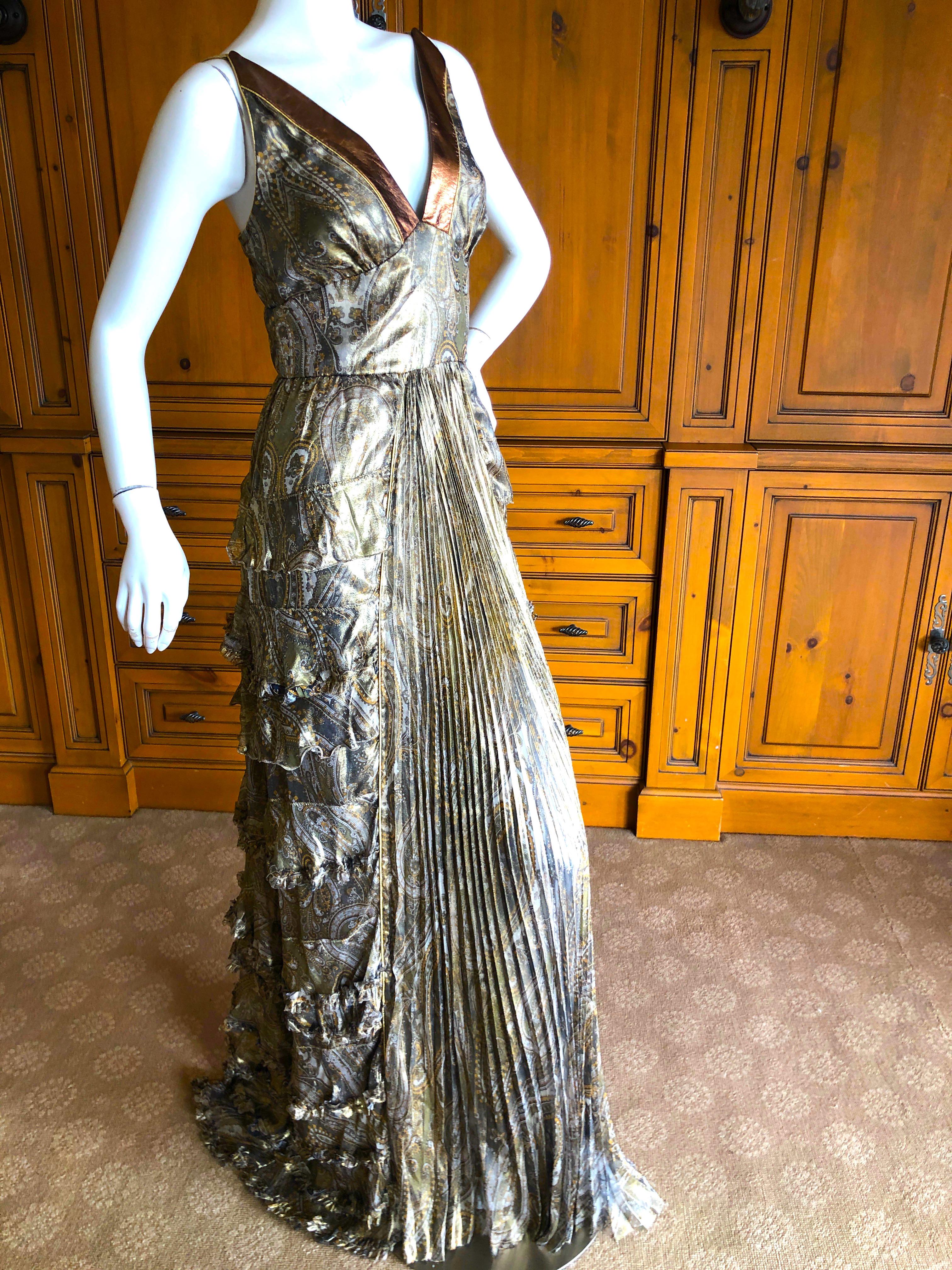 Dolce & Gabbana for D&G Vintage Gold Paisley Silk Pleated and Ruffled Gown   For Sale 2