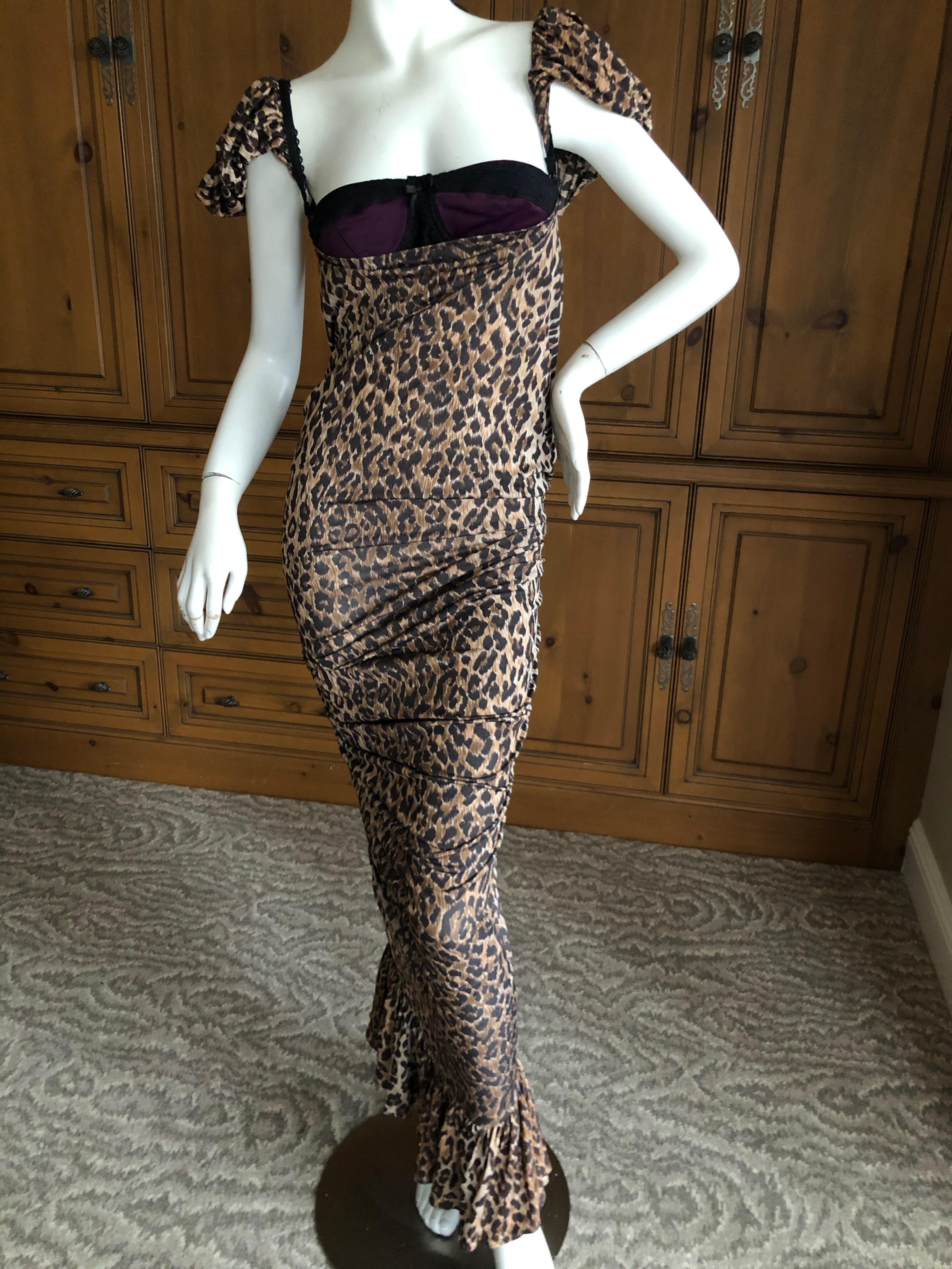 Dolce & Gabbana for D&G Vintage Leopard Print Cocktail Dress with Attached Bra
This is so pretty, please use the zoom to see details.
  There is  a lot of stretch , but I didn't force it closed on my mannequin
Marked sz 44, I would say it's 4-6