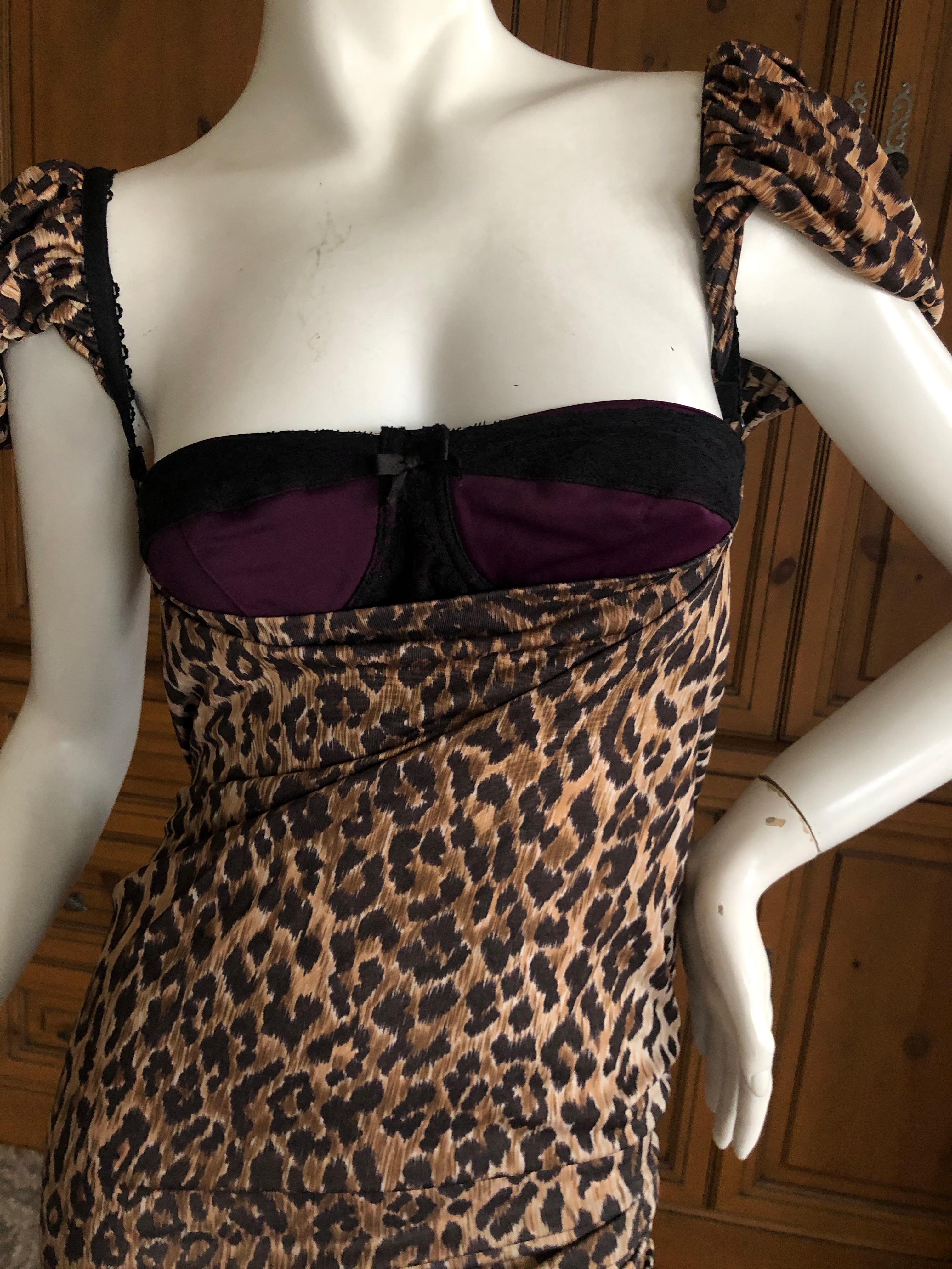 Black Dolce & Gabbana for D&G Vintage Leopard Print Cocktail Dress with Attached Bra For Sale