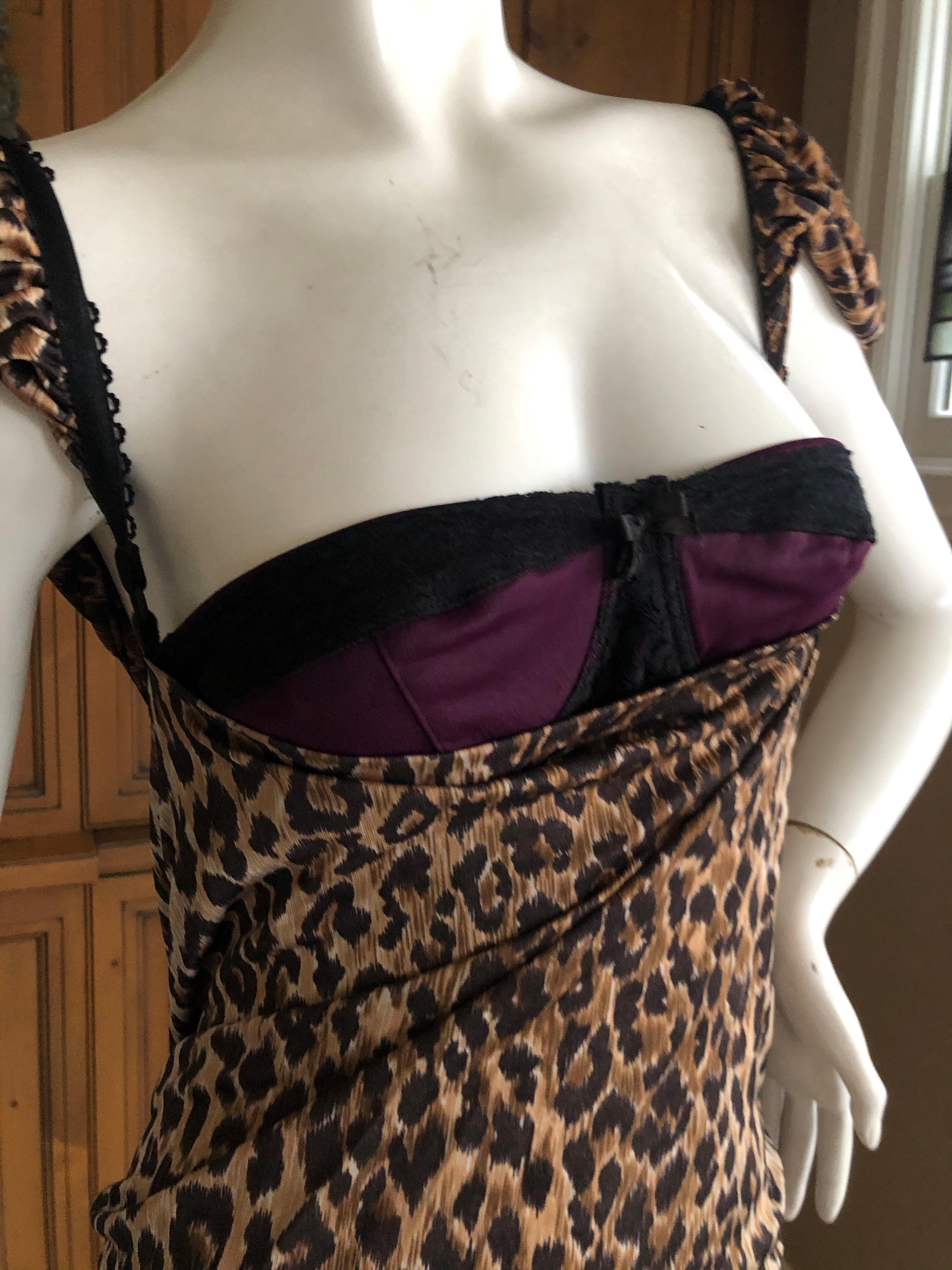 Dolce & Gabbana for D&G Vintage Leopard Print Cocktail Dress with Attached Bra In Good Condition For Sale In Cloverdale, CA