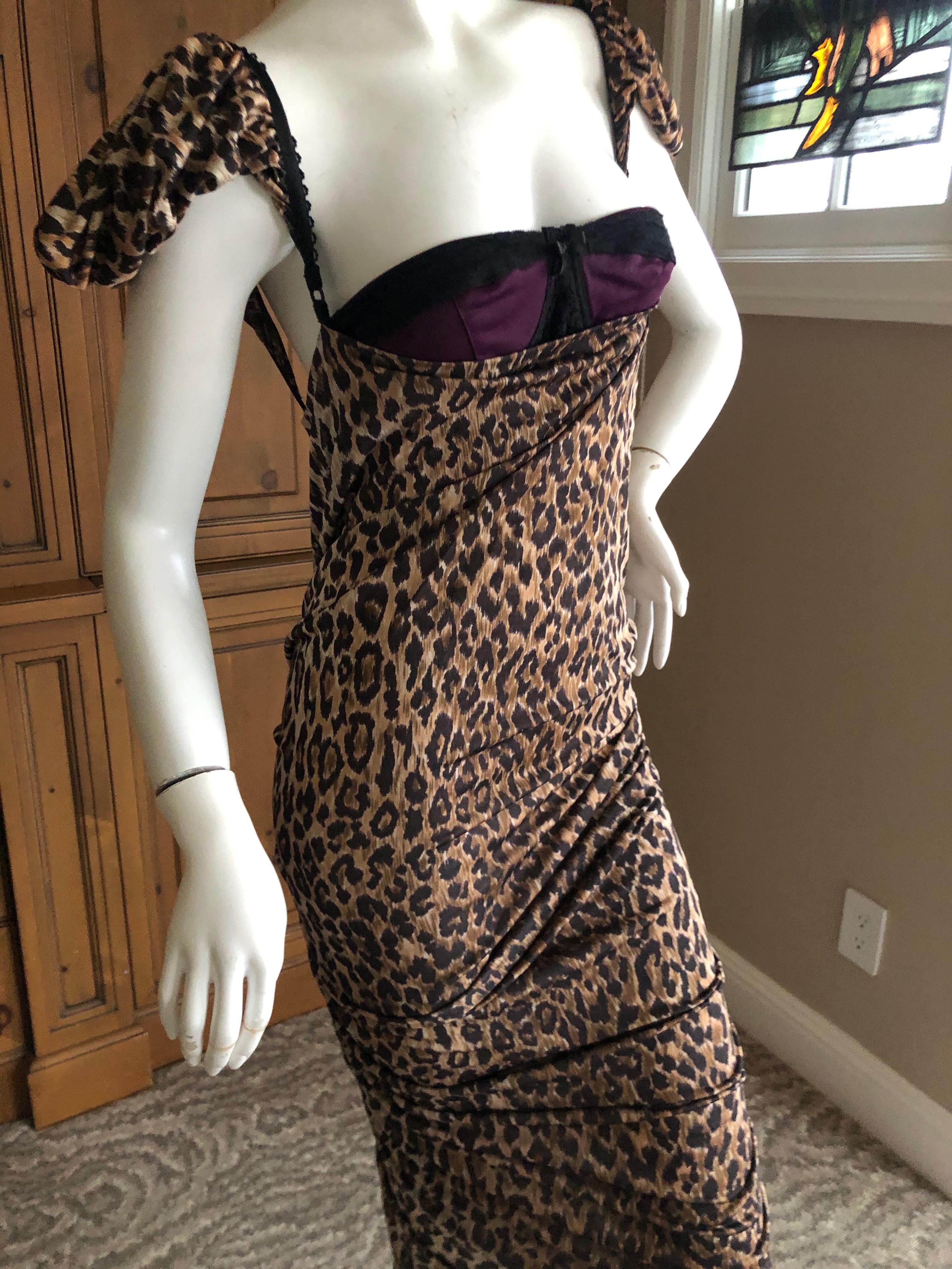 Women's Dolce & Gabbana for D&G Vintage Leopard Print Cocktail Dress with Attached Bra For Sale