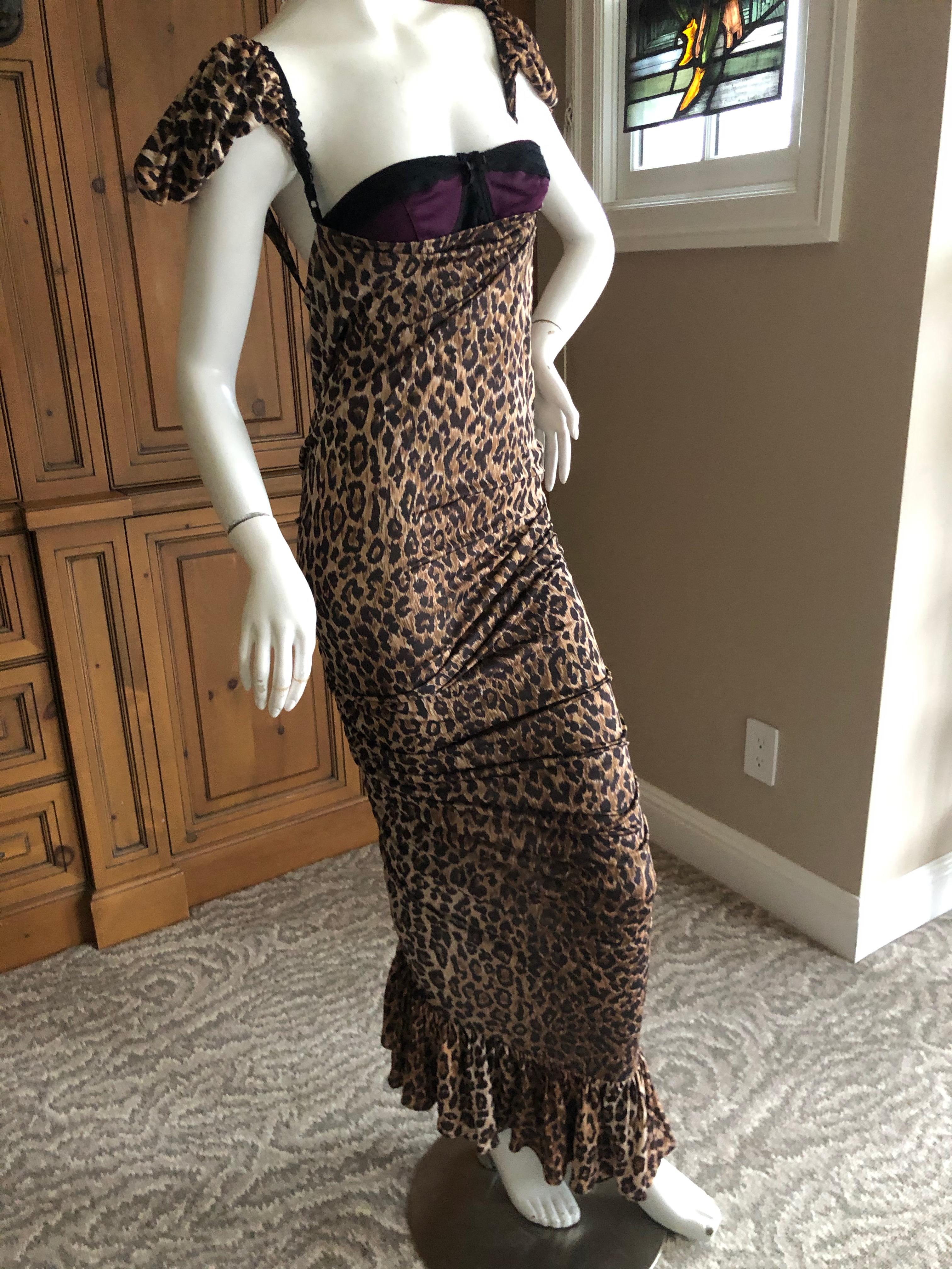 Dolce & Gabbana for D&G Vintage Leopard Print Cocktail Dress with Attached Bra For Sale 1