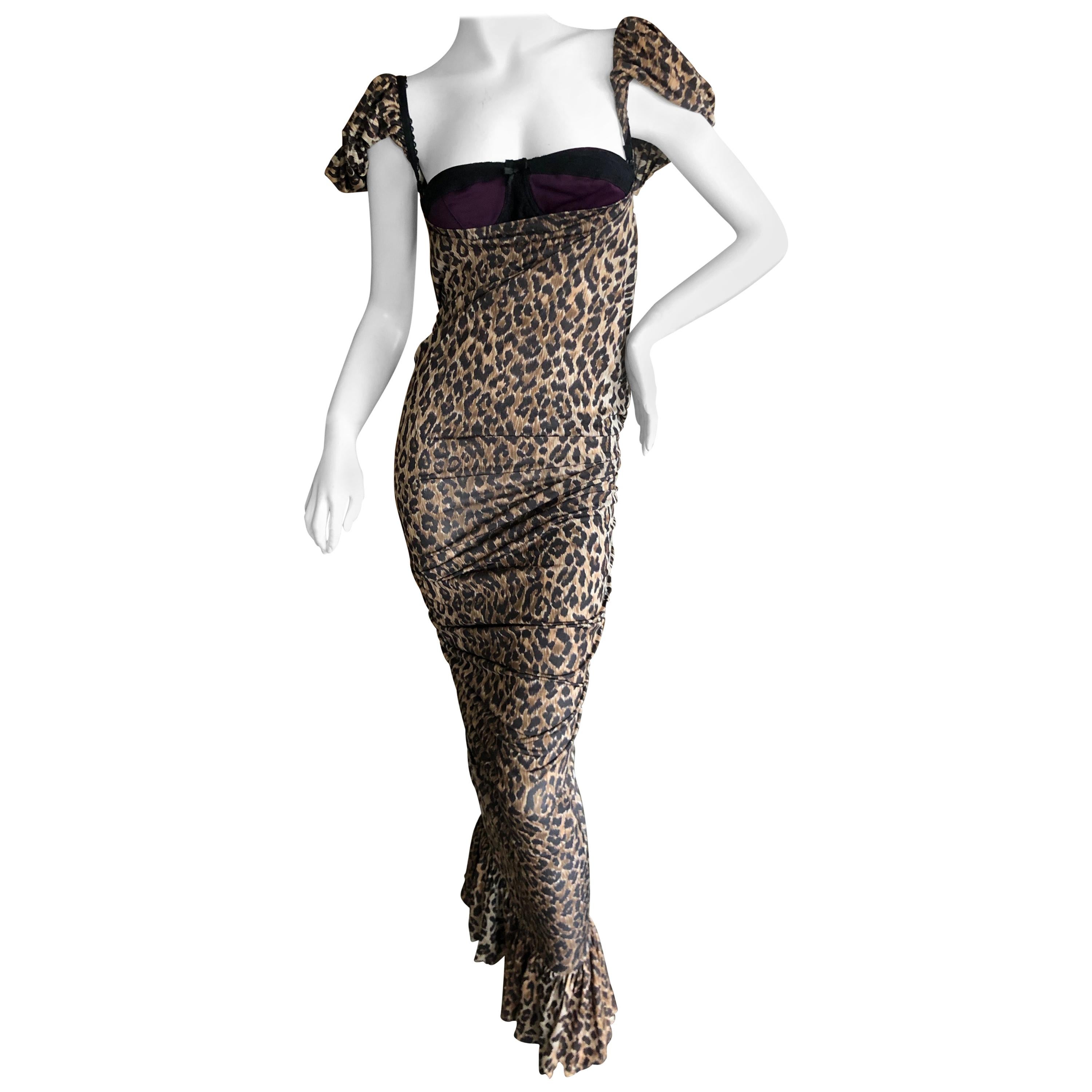 Dolce & Gabbana for D&G Vintage Leopard Print Cocktail Dress with Attached Bra For Sale