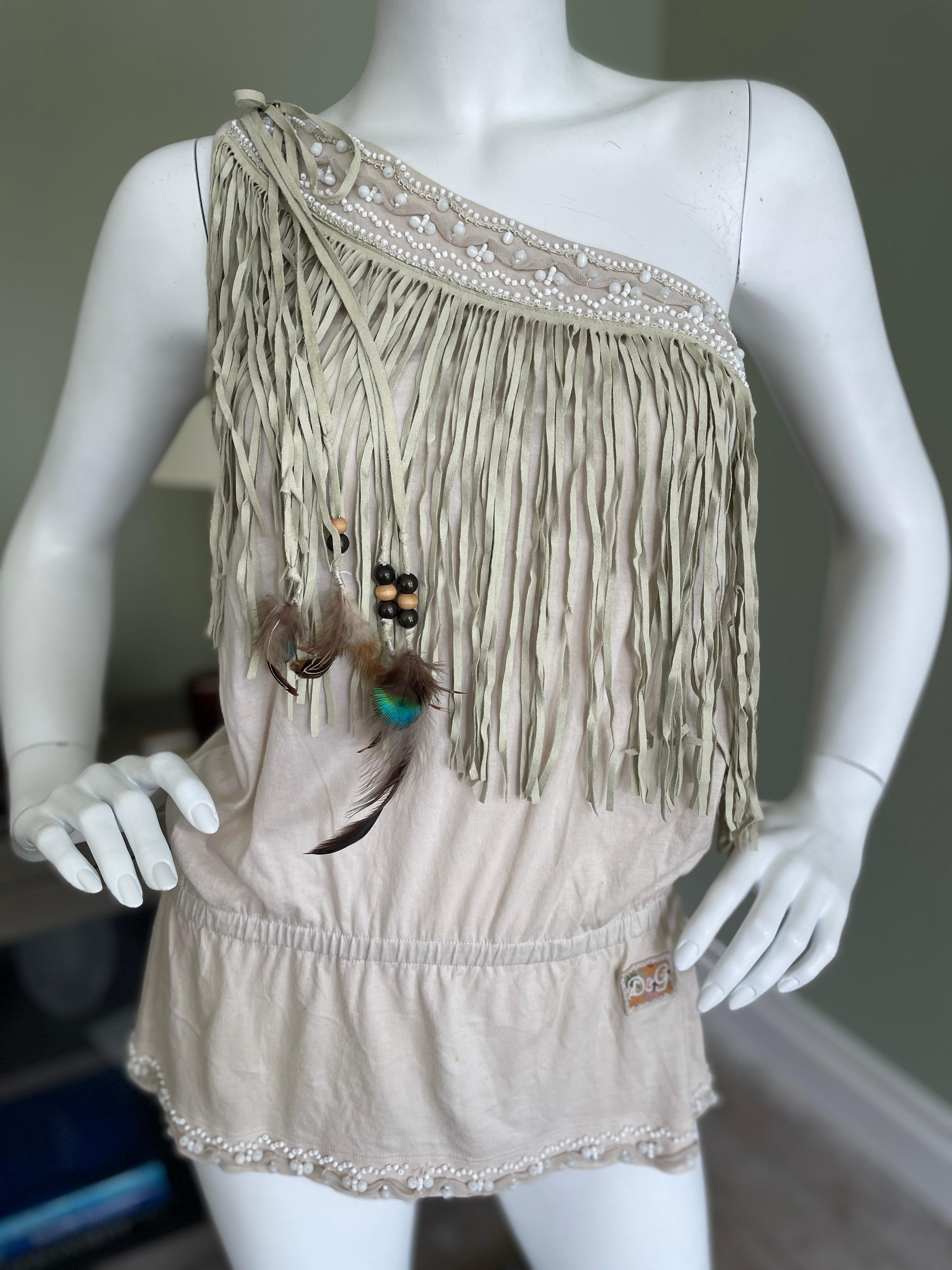 Dolce & Gabbana für D&G Vintage-One-Shoulder-Top mit Wildlederfransen
Größe 40
 Büste 34