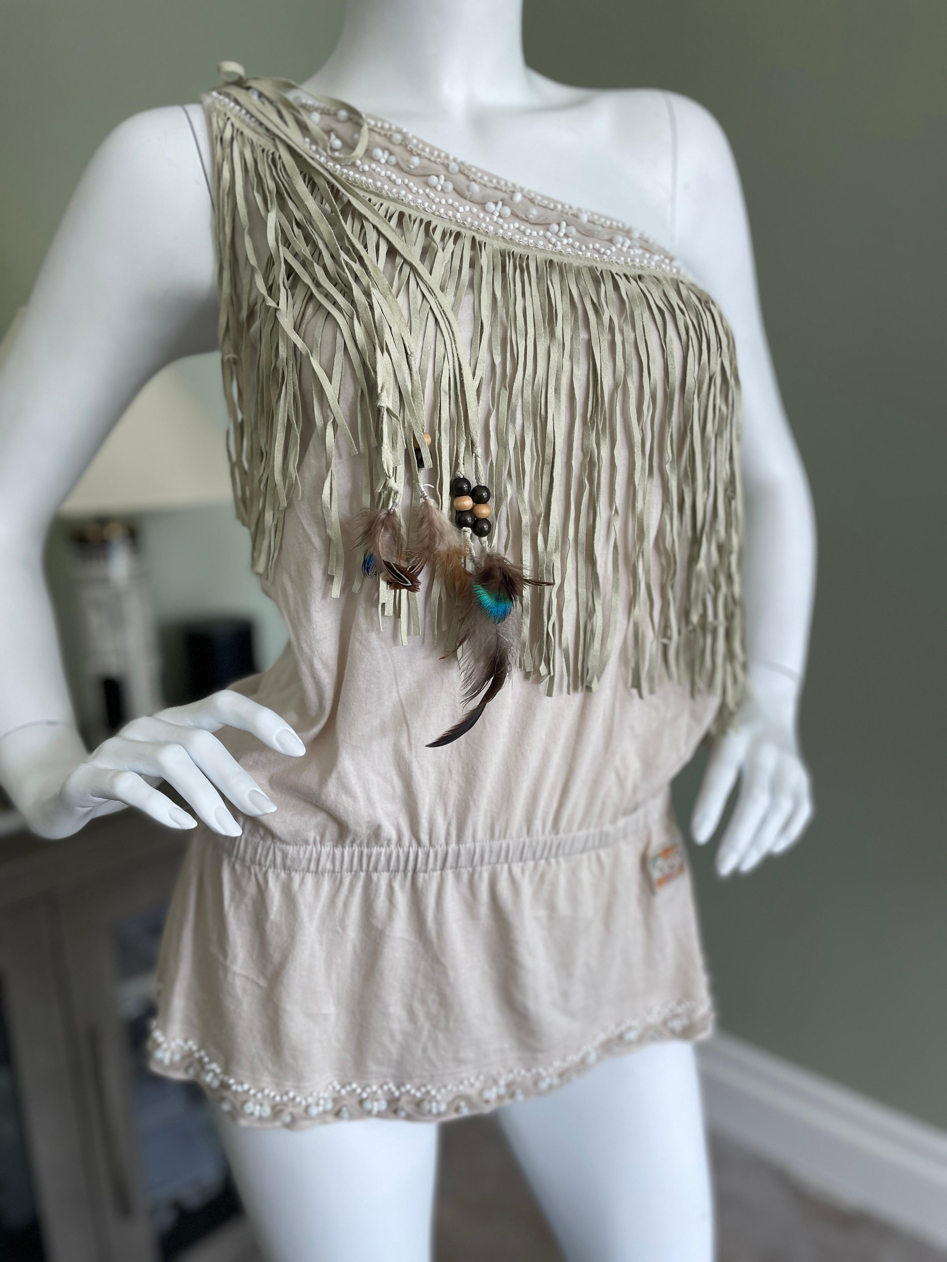 Dolce & Gabbana für D&G Vintage Ein-Schulter-Top mit Wildlederfransen (Grau) im Angebot