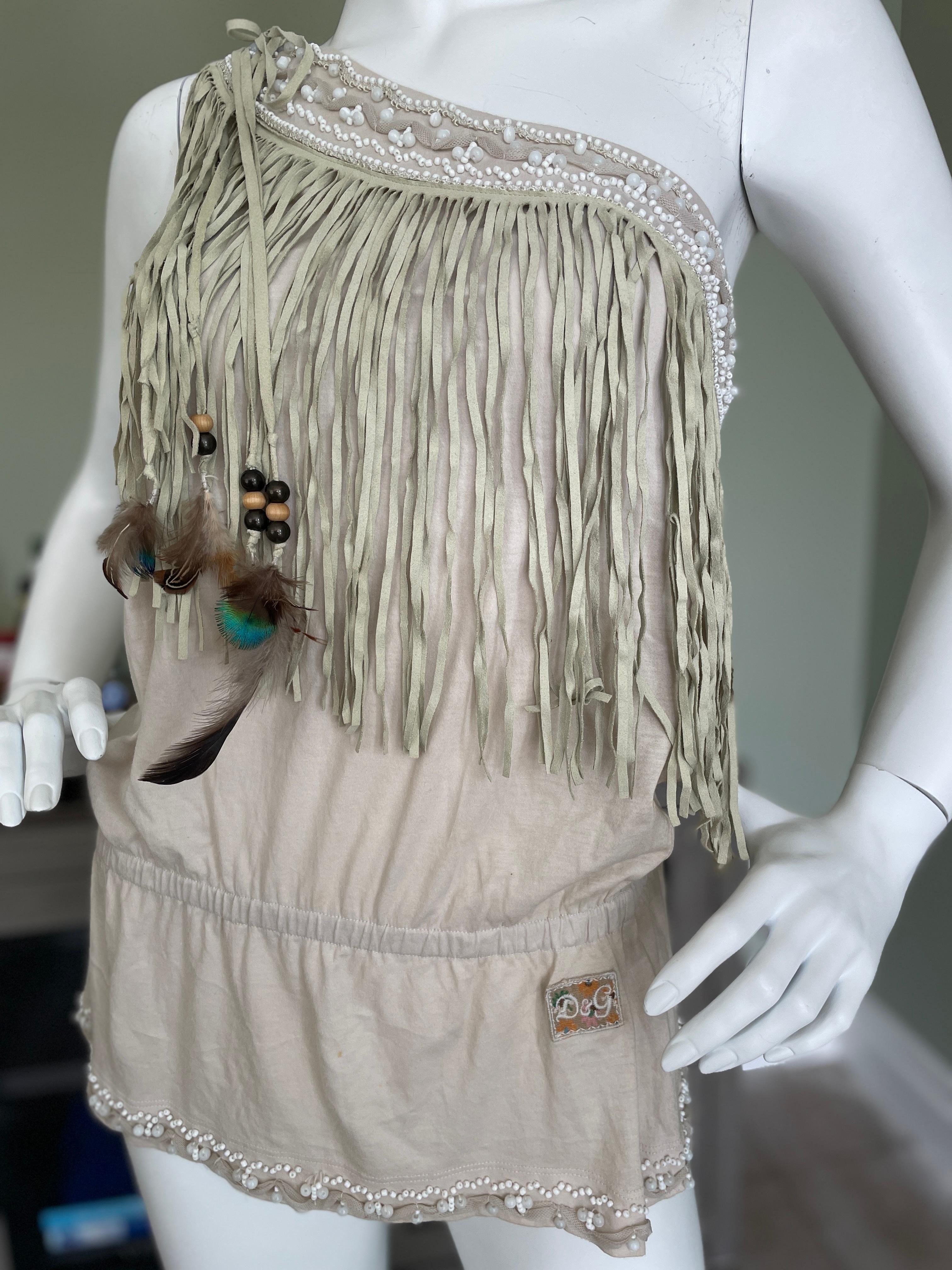 Dolce & Gabbana für D&G Vintage Ein-Schulter-Top mit Wildlederfransen im Zustand „Gut“ im Angebot in Cloverdale, CA