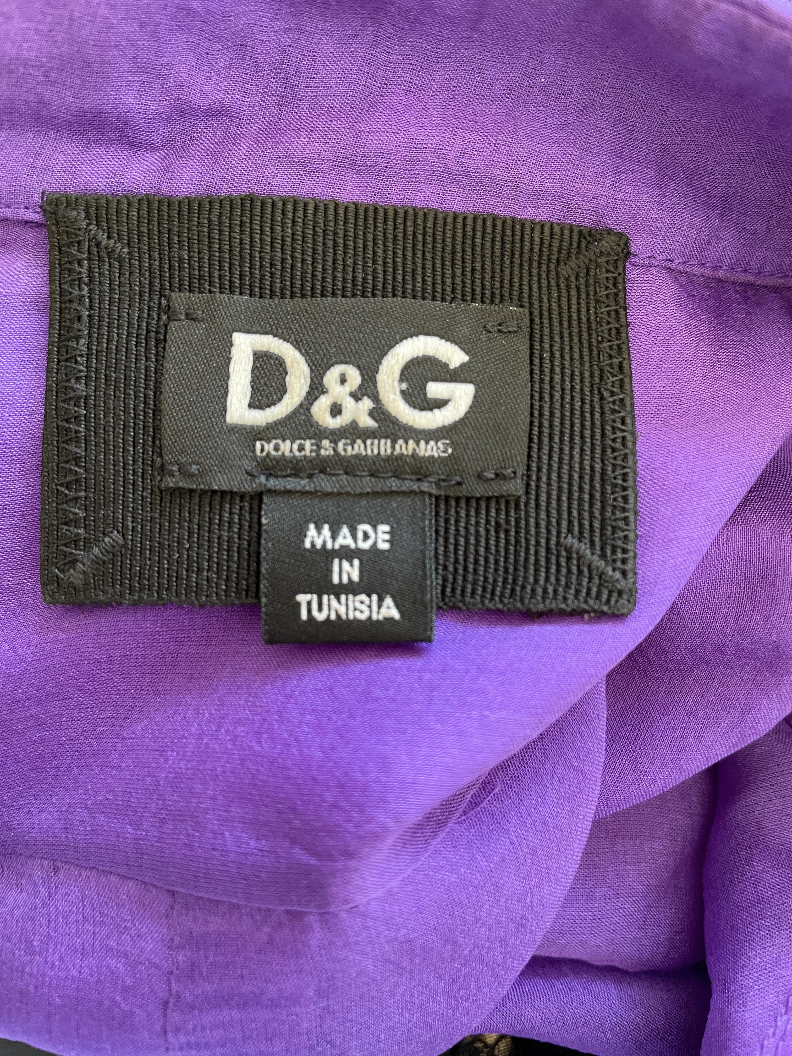 Dolce & Gabbana for D&G Vintage Purple Ruffled Silk Blouse For Sale 6