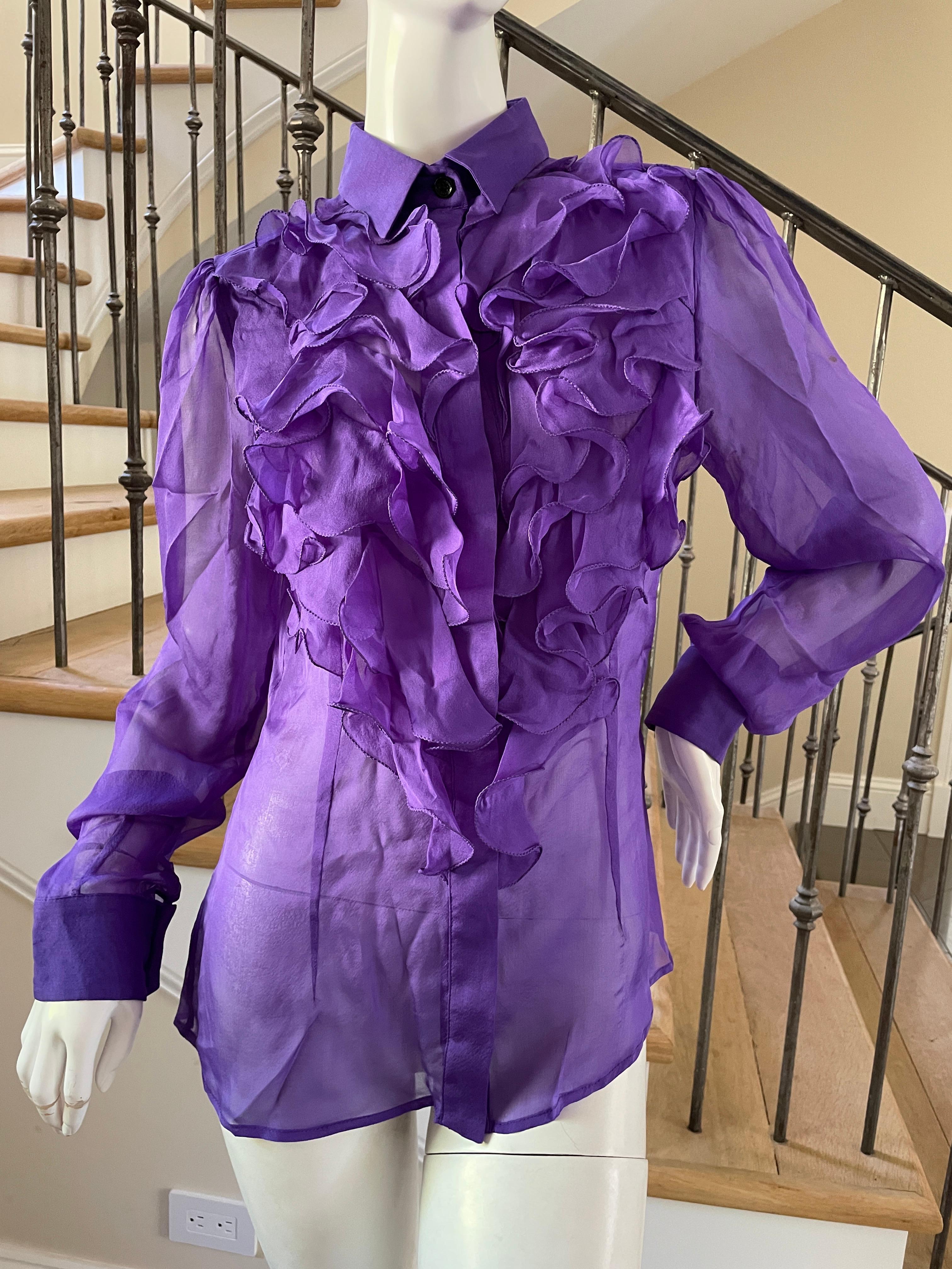 Dolce & Gabbana for D&G Vintage Purple Ruffled Silk Blouse Top 
Size Small, the size and fabric labels have been removed, it's sheer and they were obvious
  Bust 34