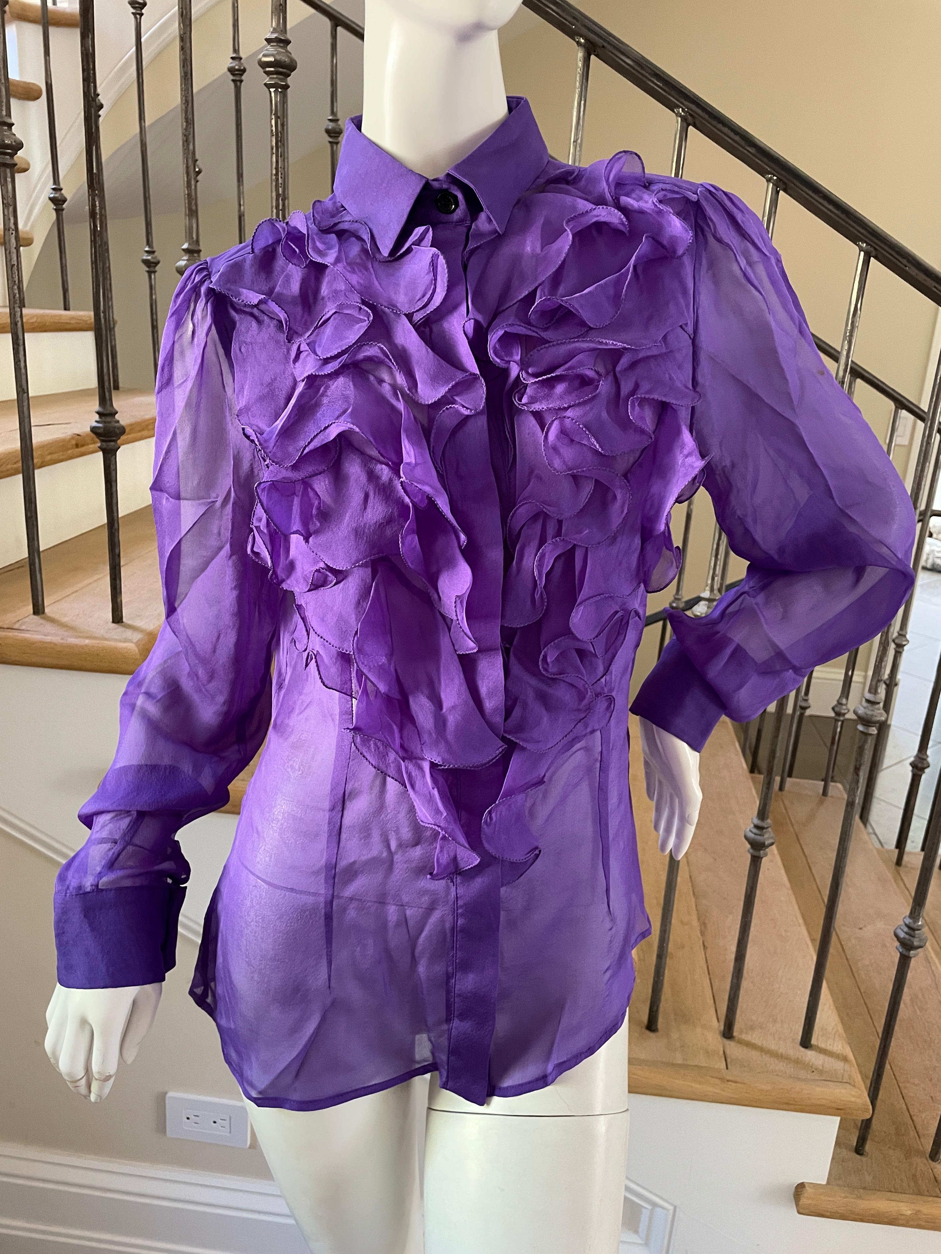 Dolce & Gabbana for D&G Vintage Purple Ruffled Silk Blouse In Excellent Condition For Sale In Cloverdale, CA