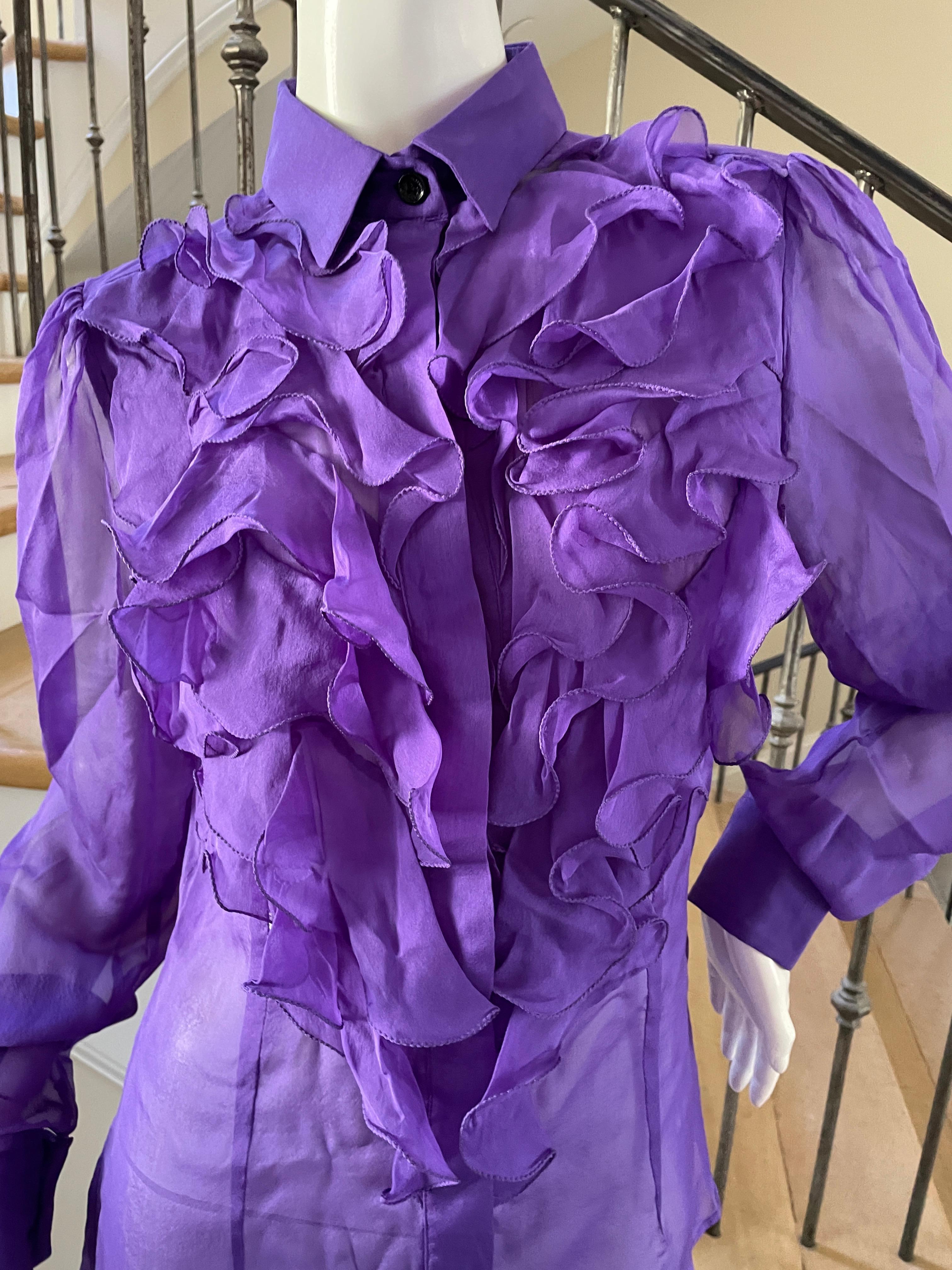 Women's Dolce & Gabbana for D&G Vintage Purple Ruffled Silk Blouse For Sale
