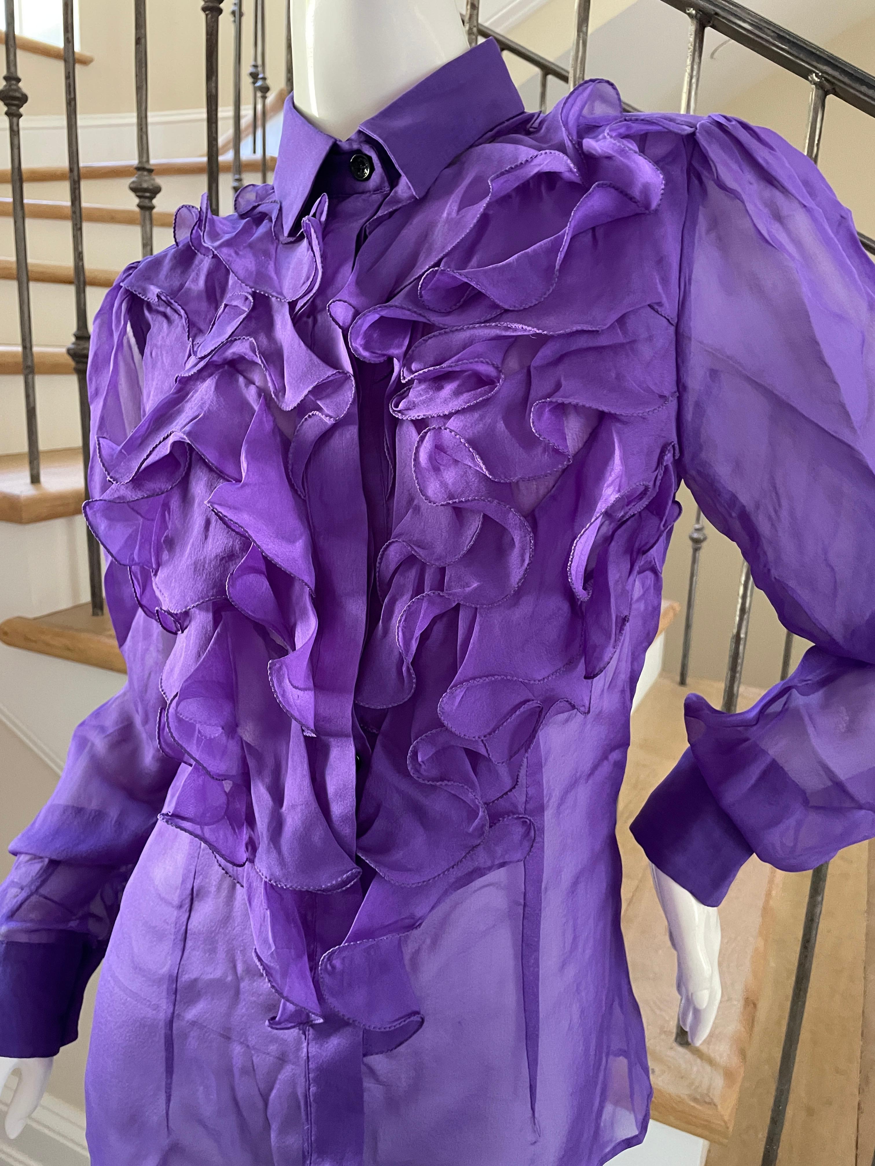 Dolce & Gabbana for D&G Vintage Purple Ruffled Silk Blouse For Sale 1