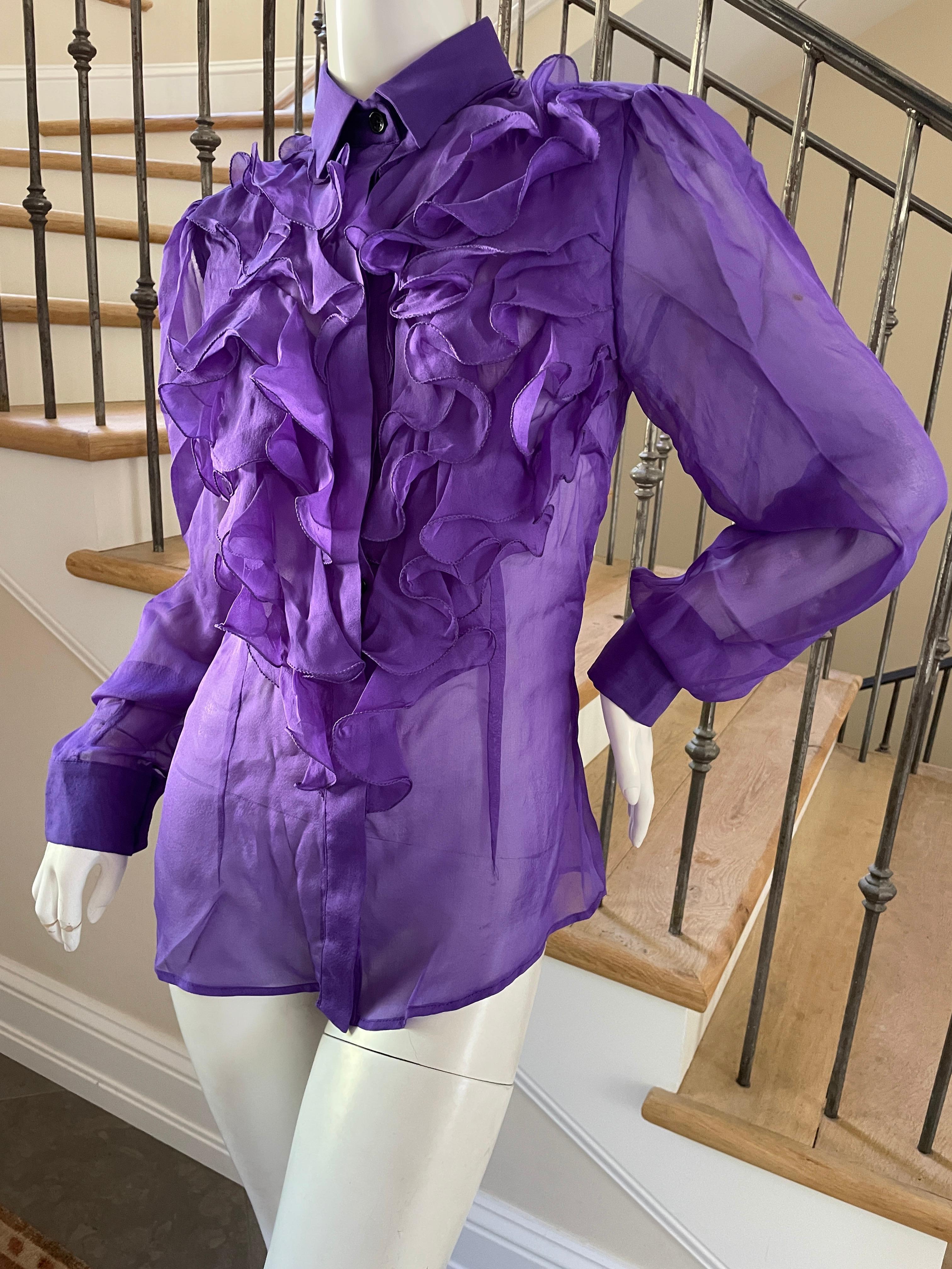 Dolce & Gabbana for D&G Vintage Purple Ruffled Silk Blouse For Sale 2