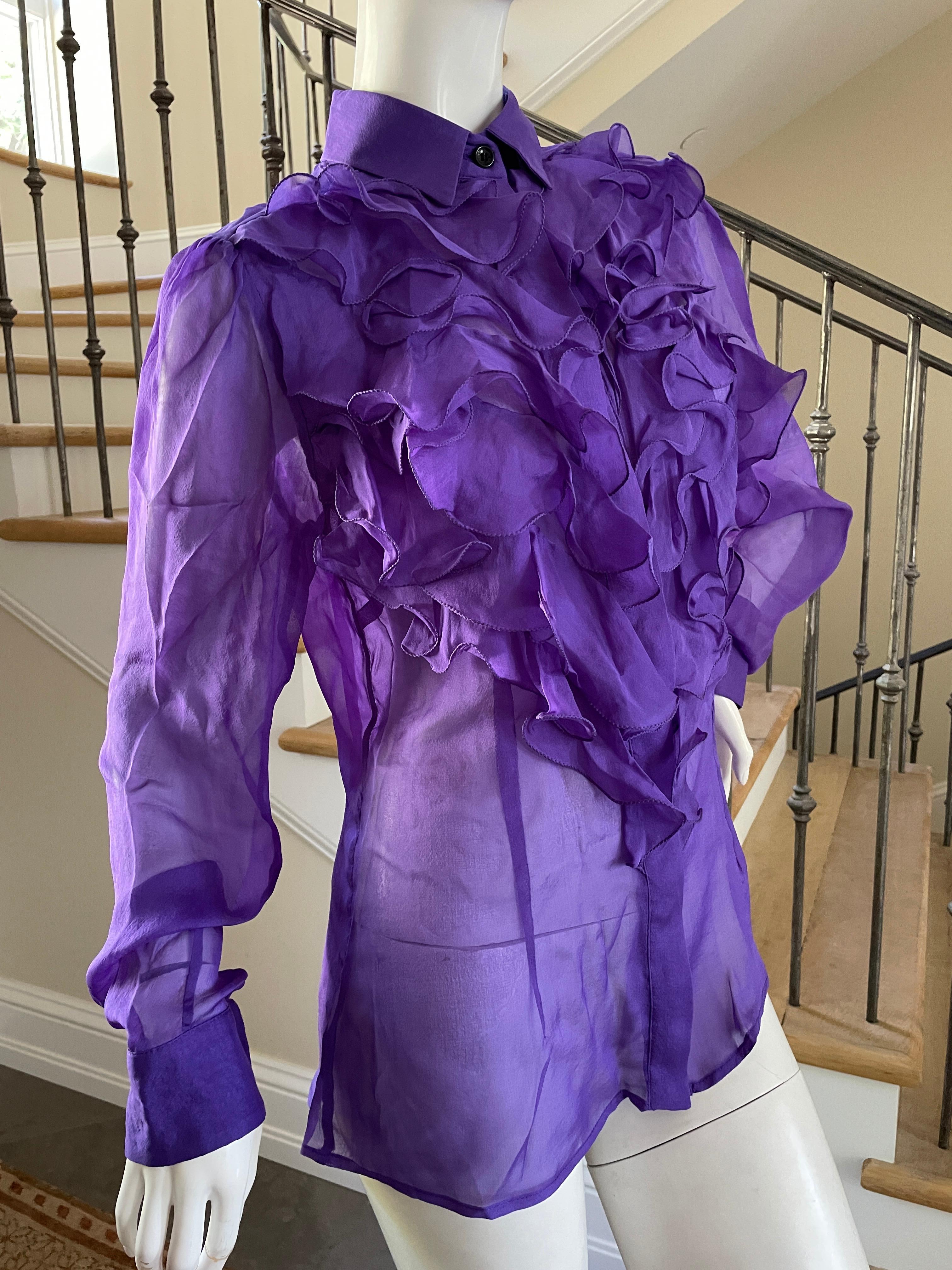 Dolce & Gabbana for D&G Vintage Purple Ruffled Silk Blouse For Sale 5