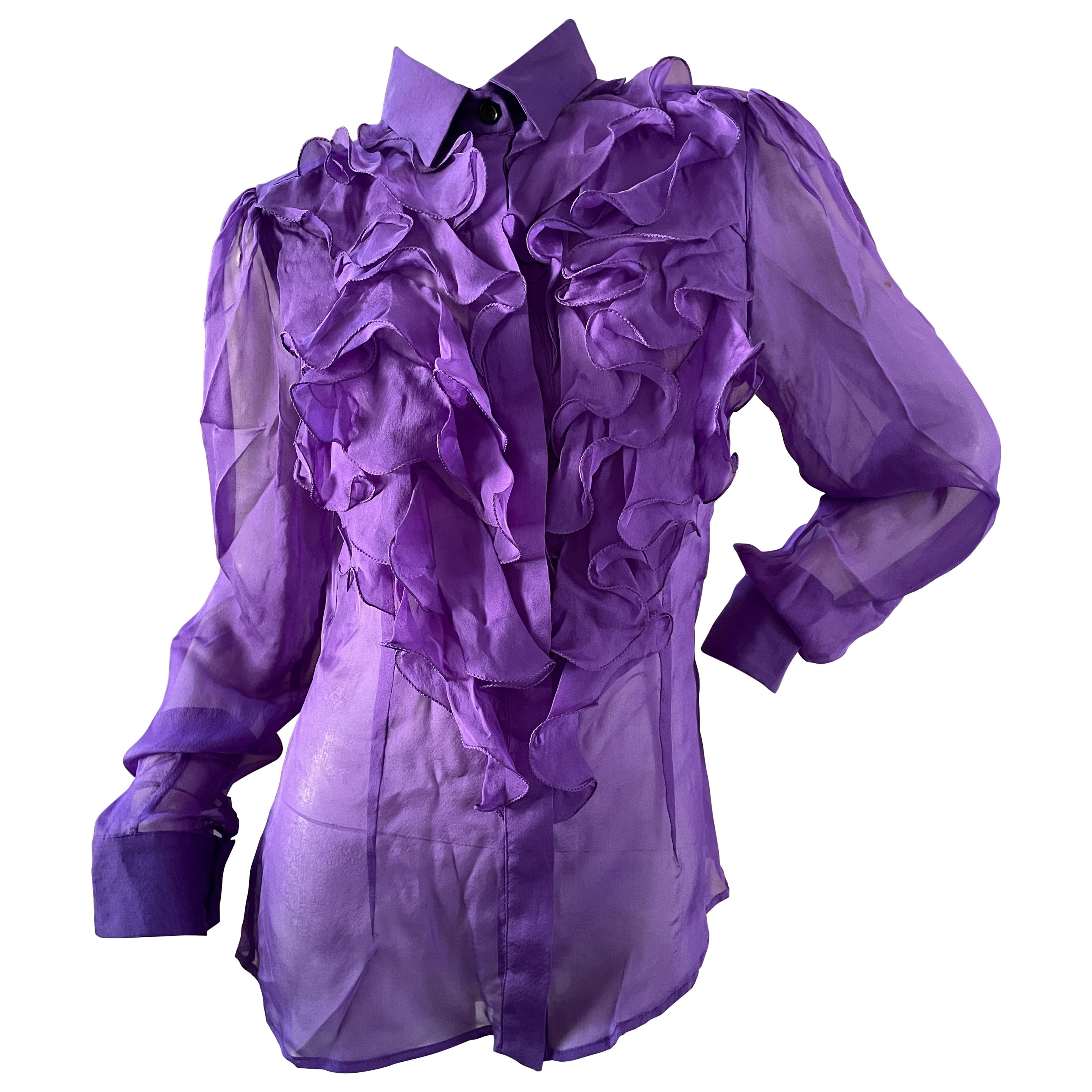 Dolce & Gabbana for D&G Vintage Purple Ruffled Silk Blouse For Sale