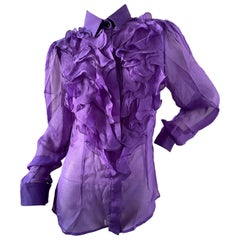 Dolce & Gabbana for D&G Vintage Purple Ruffled Silk Blouse
