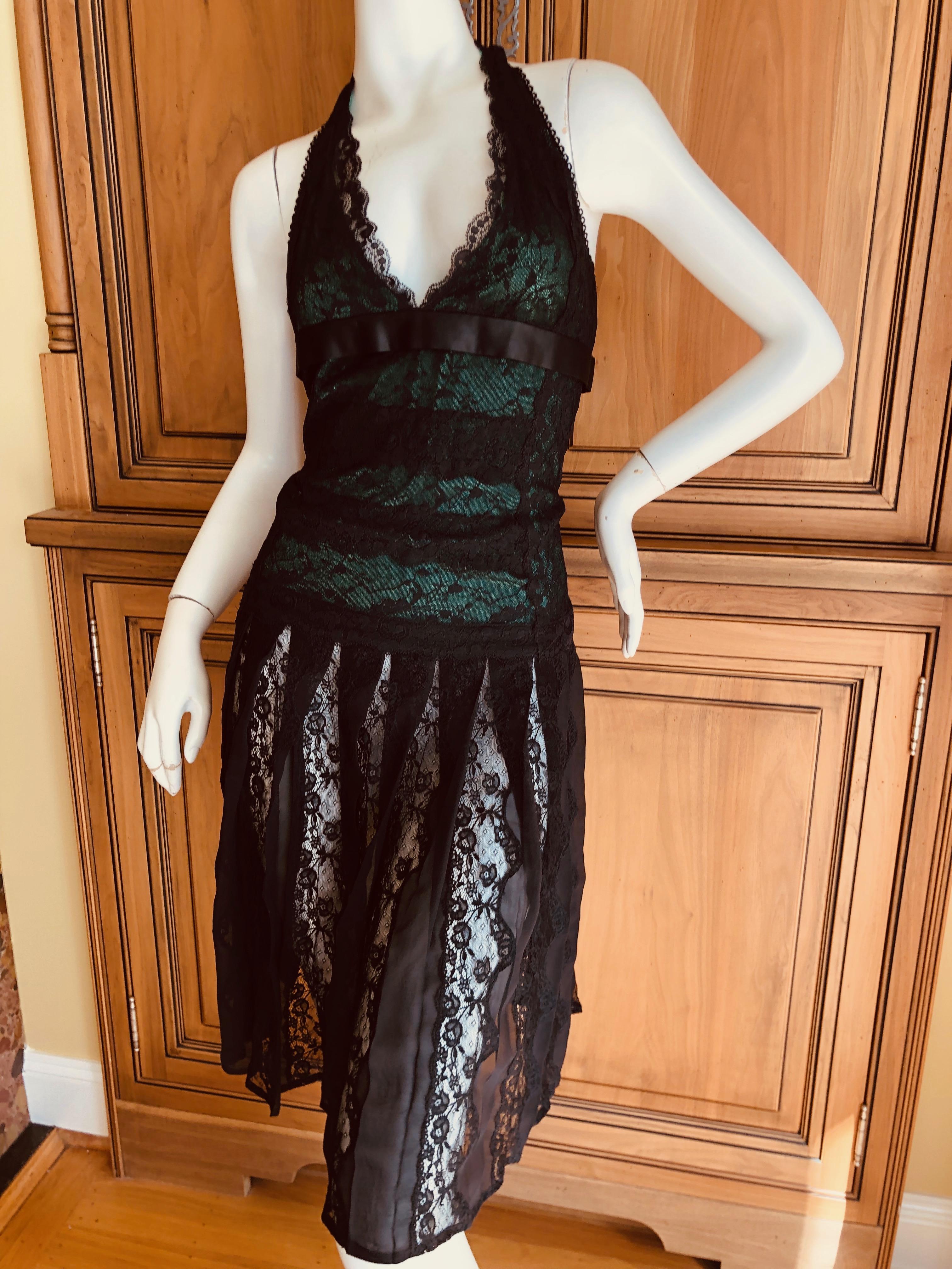 Dolce & Gabbana D&G Vintage Sheer Black and Green Lace Cocktail Dress 
Size 40
Bust 34