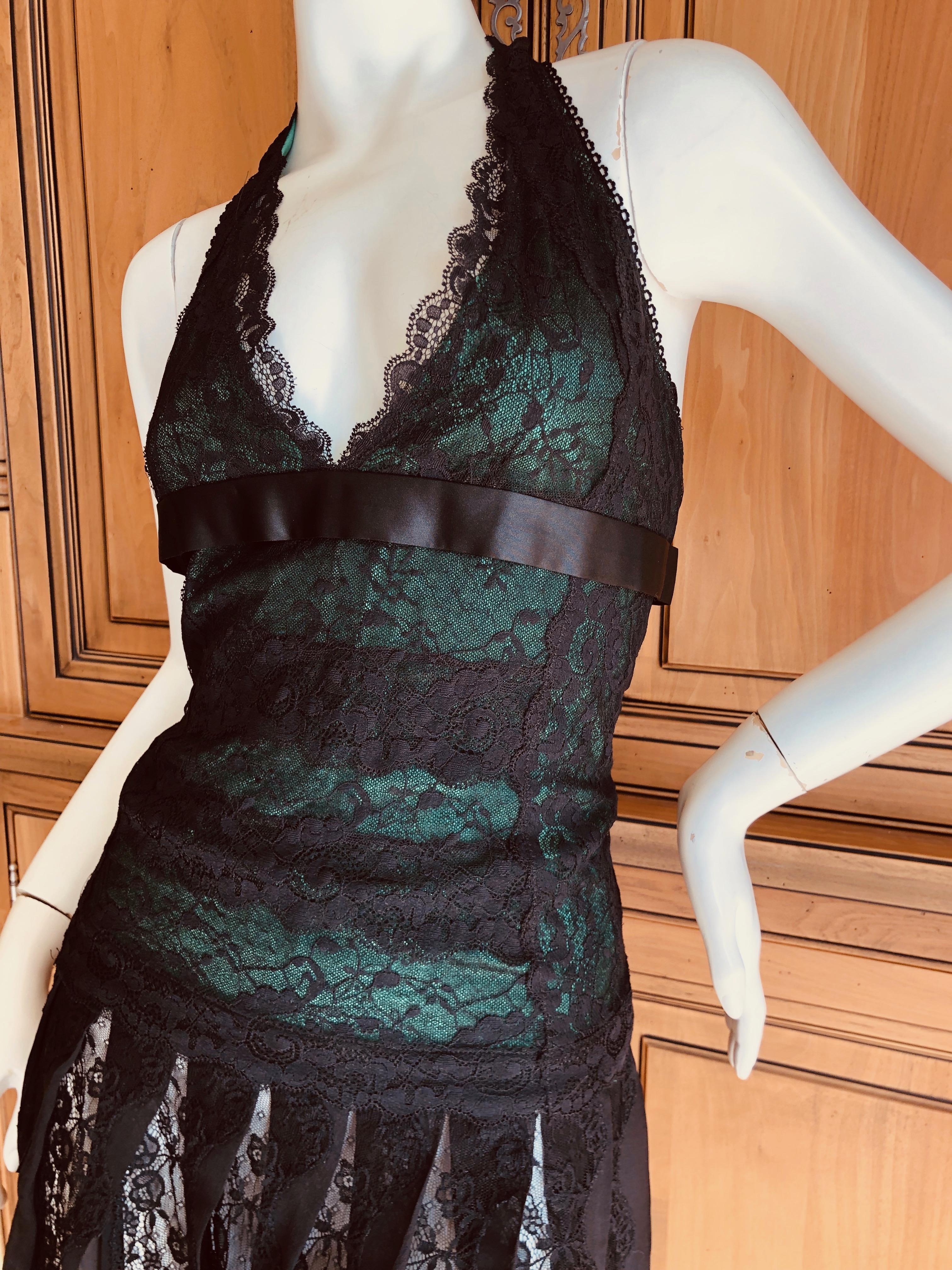 Dolce & Gabbana for D&G Vintage Sheer Black and Green Lace Cocktail Dress  In Excellent Condition For Sale In Cloverdale, CA