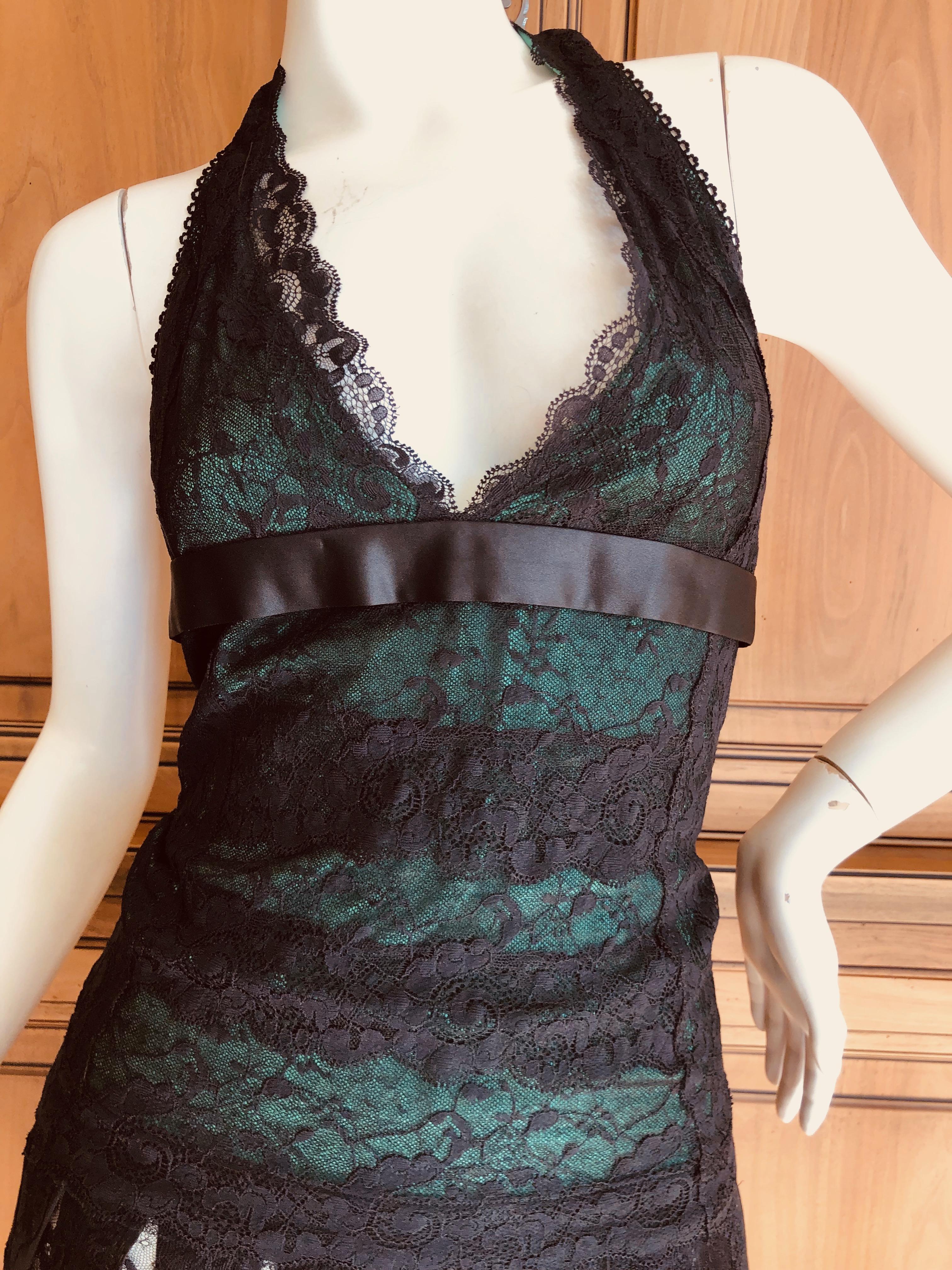 Women's Dolce & Gabbana for D&G Vintage Sheer Black and Green Lace Cocktail Dress  For Sale