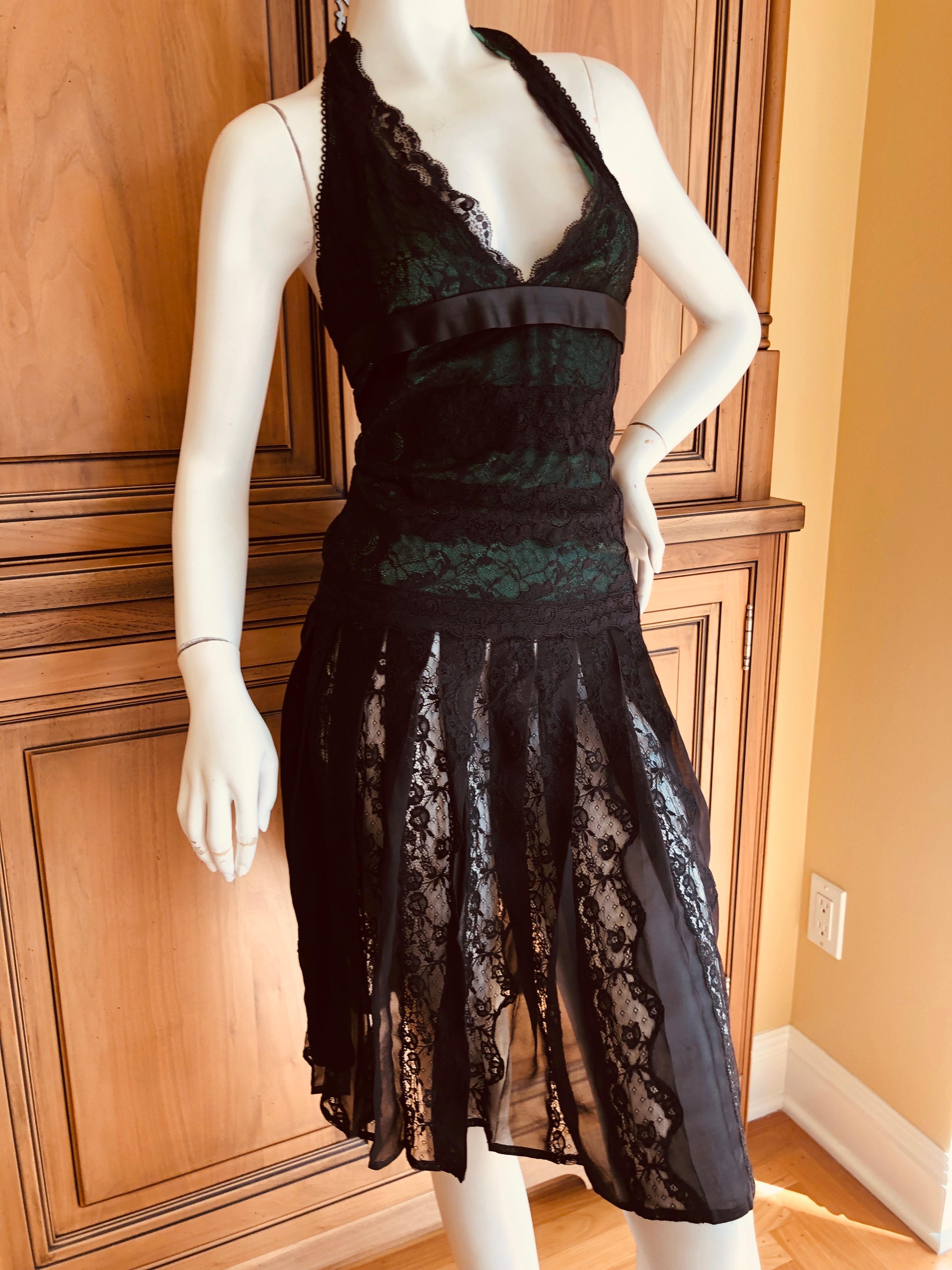 Dolce & Gabbana for D&G Vintage Sheer Black and Green Lace Cocktail Dress  For Sale 1
