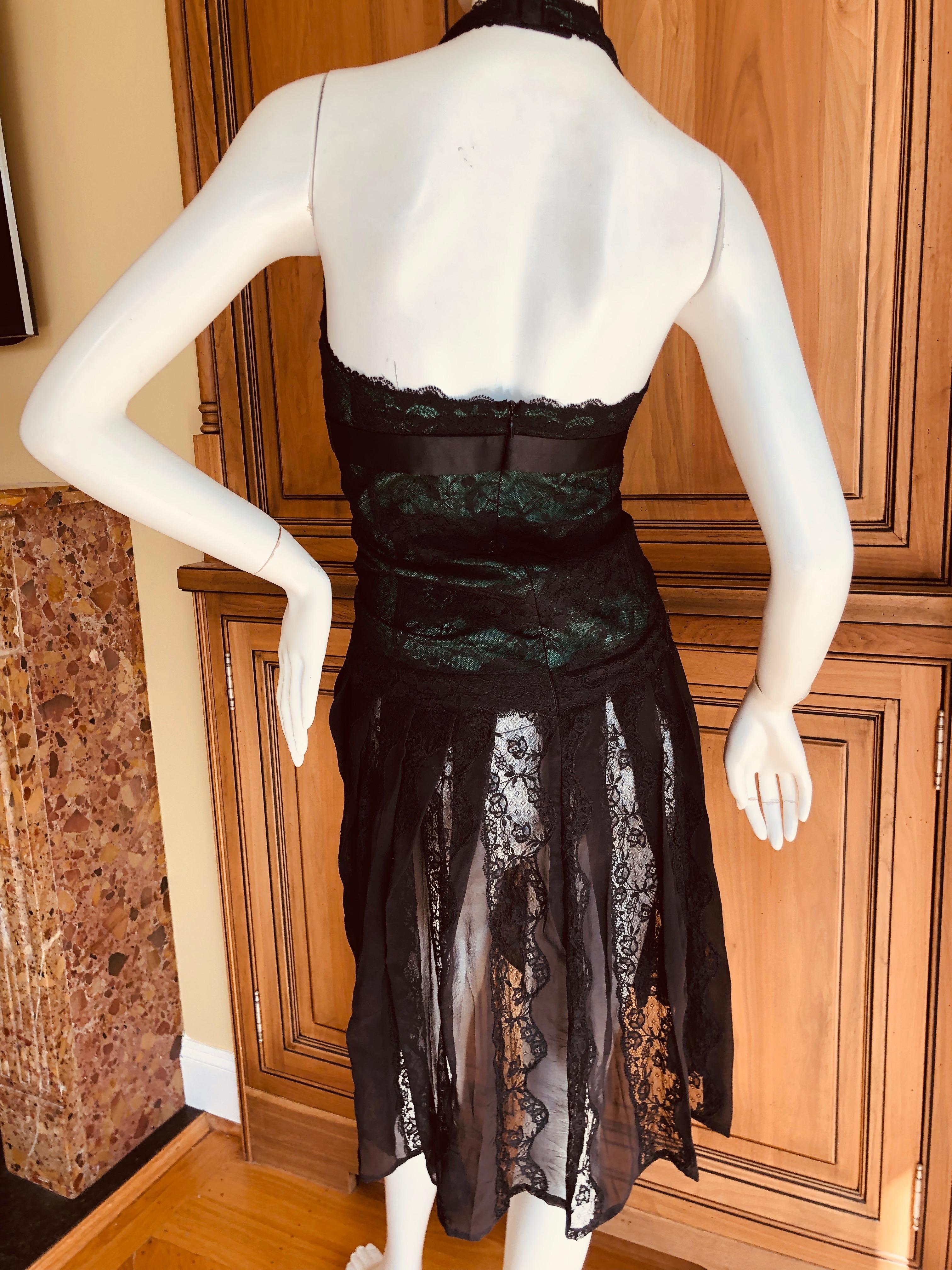 Dolce & Gabbana for D&G Vintage Sheer Black and Green Lace Cocktail Dress  For Sale 2