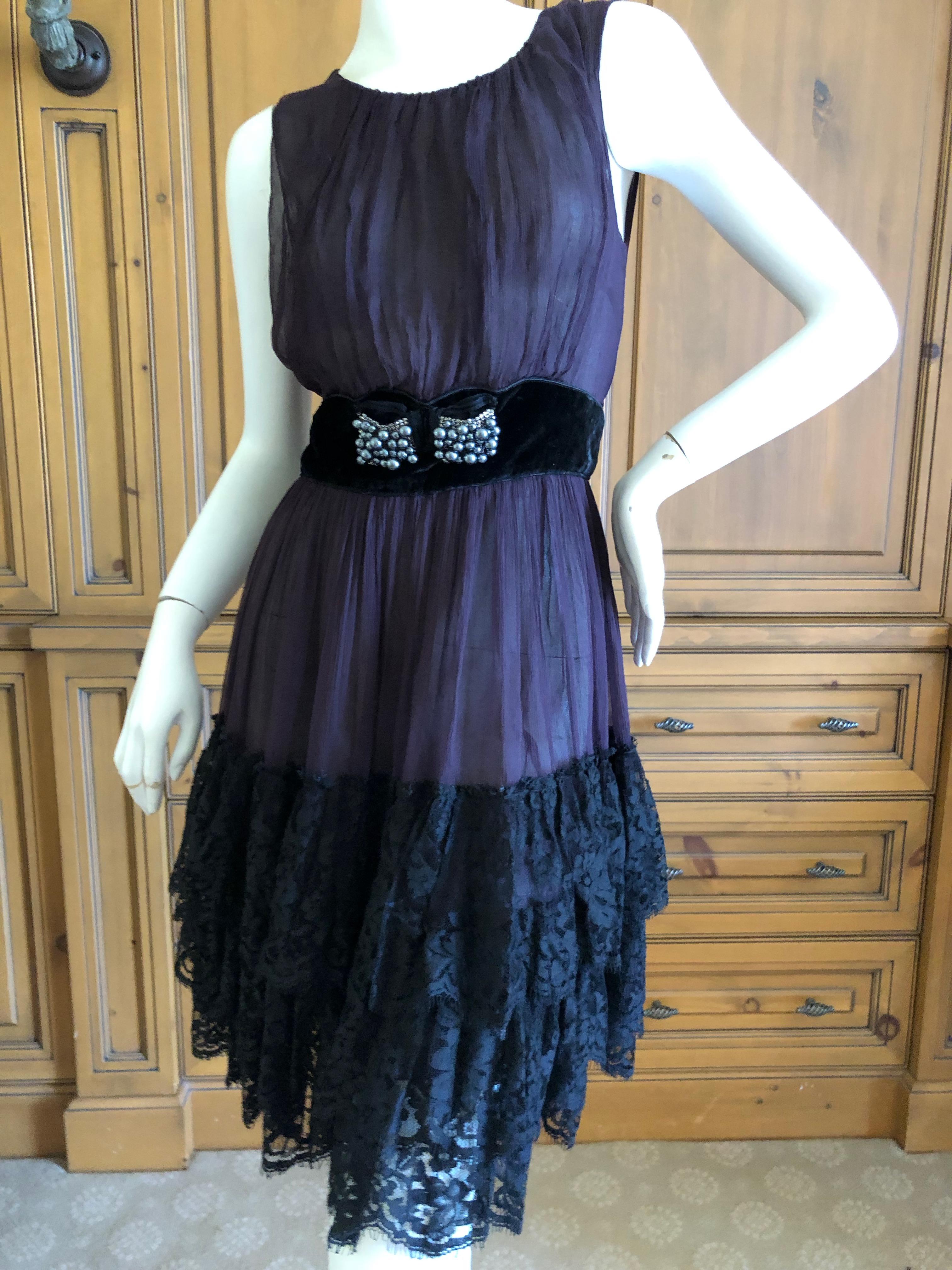 Dolce & Gabbana for D&G Vintage Sheer Tiered Lace Dress with Pearl Accents
Marked Size 44
Bust 36