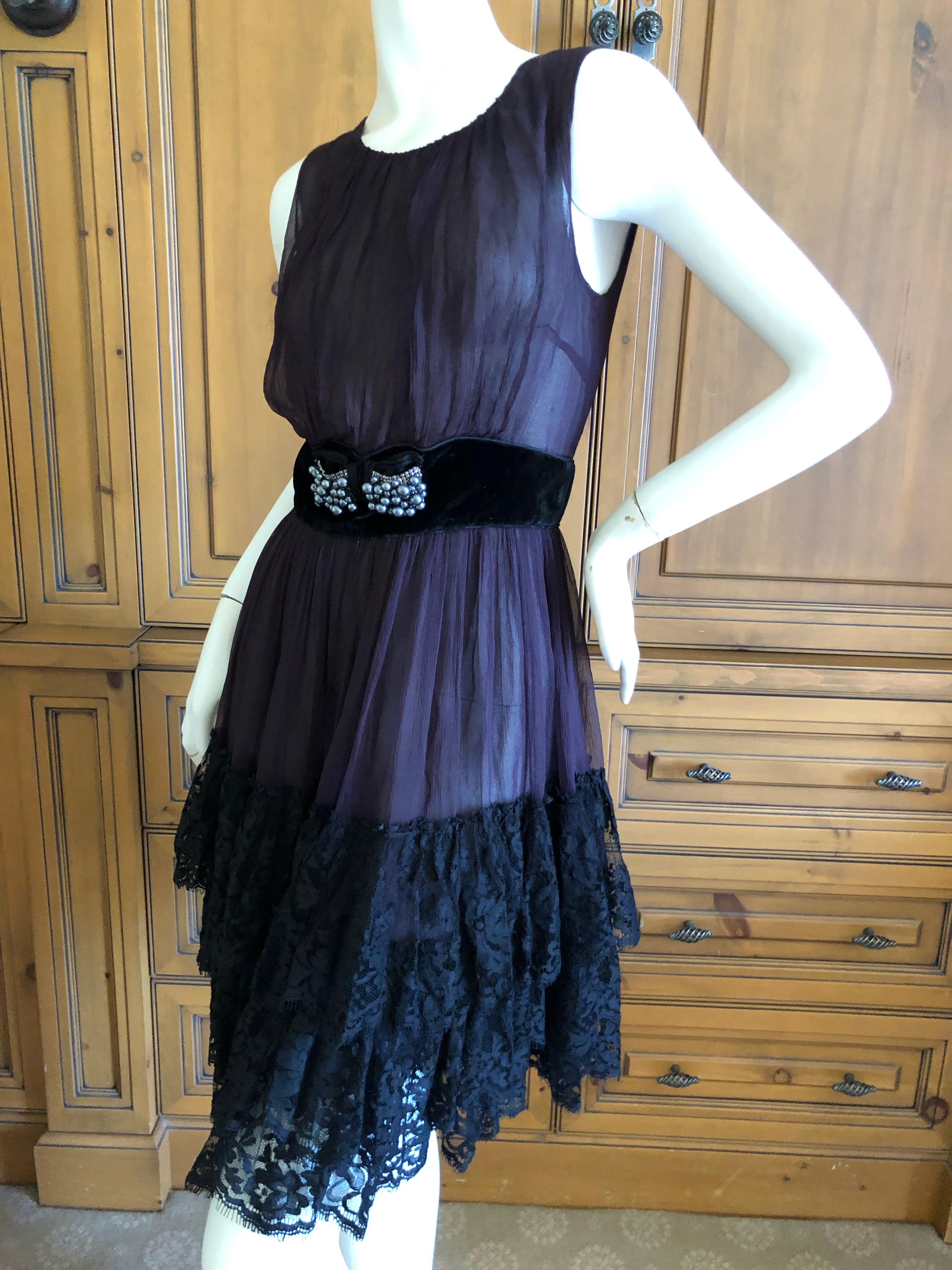 Dolce & Gabbana for D&G Vintage Sheer Tiered Silk Lace Dress with Pearl Accents In Excellent Condition For Sale In Cloverdale, CA