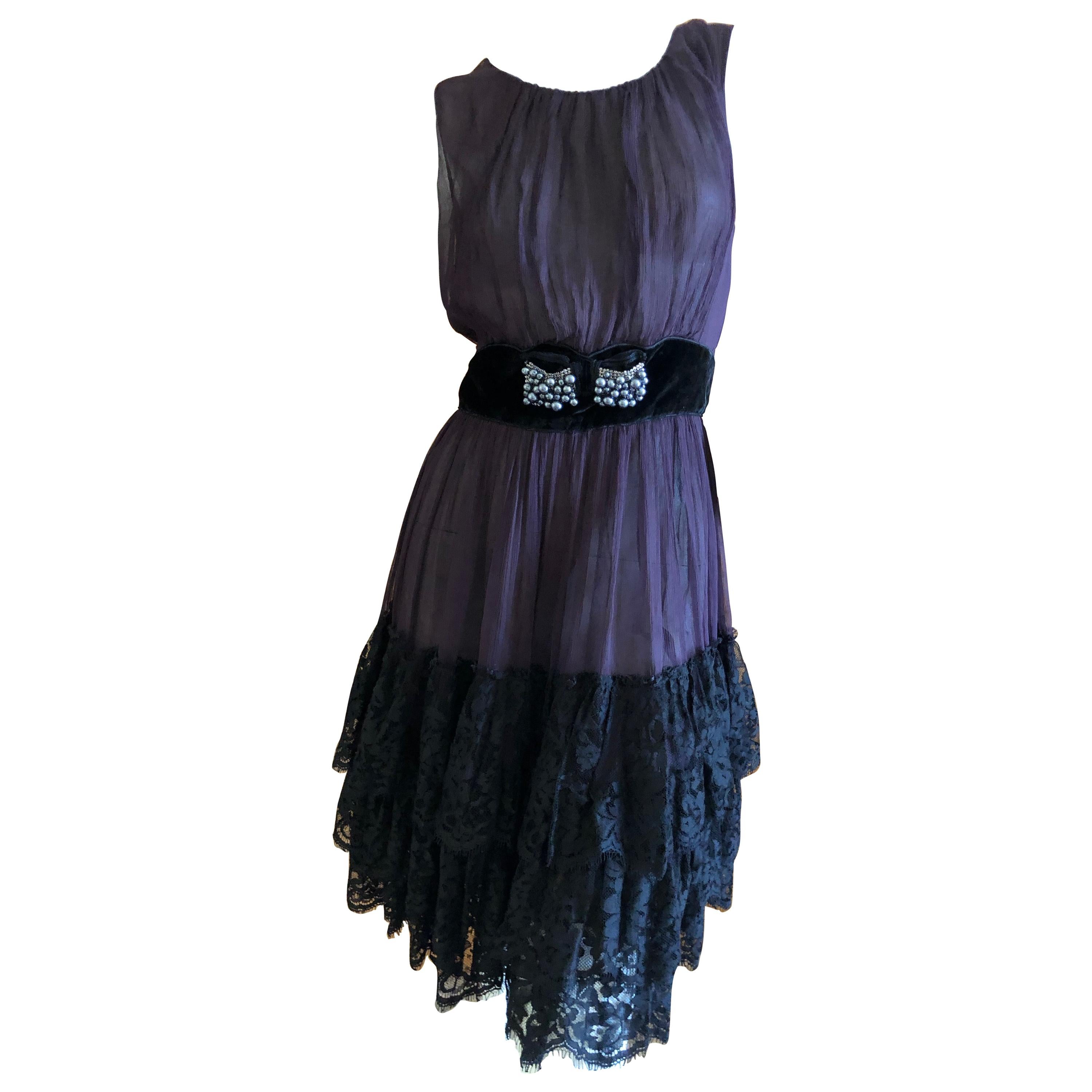 Dolce & Gabbana for D&G Vintage Sheer Tiered Silk Lace Dress with Pearl Accents For Sale