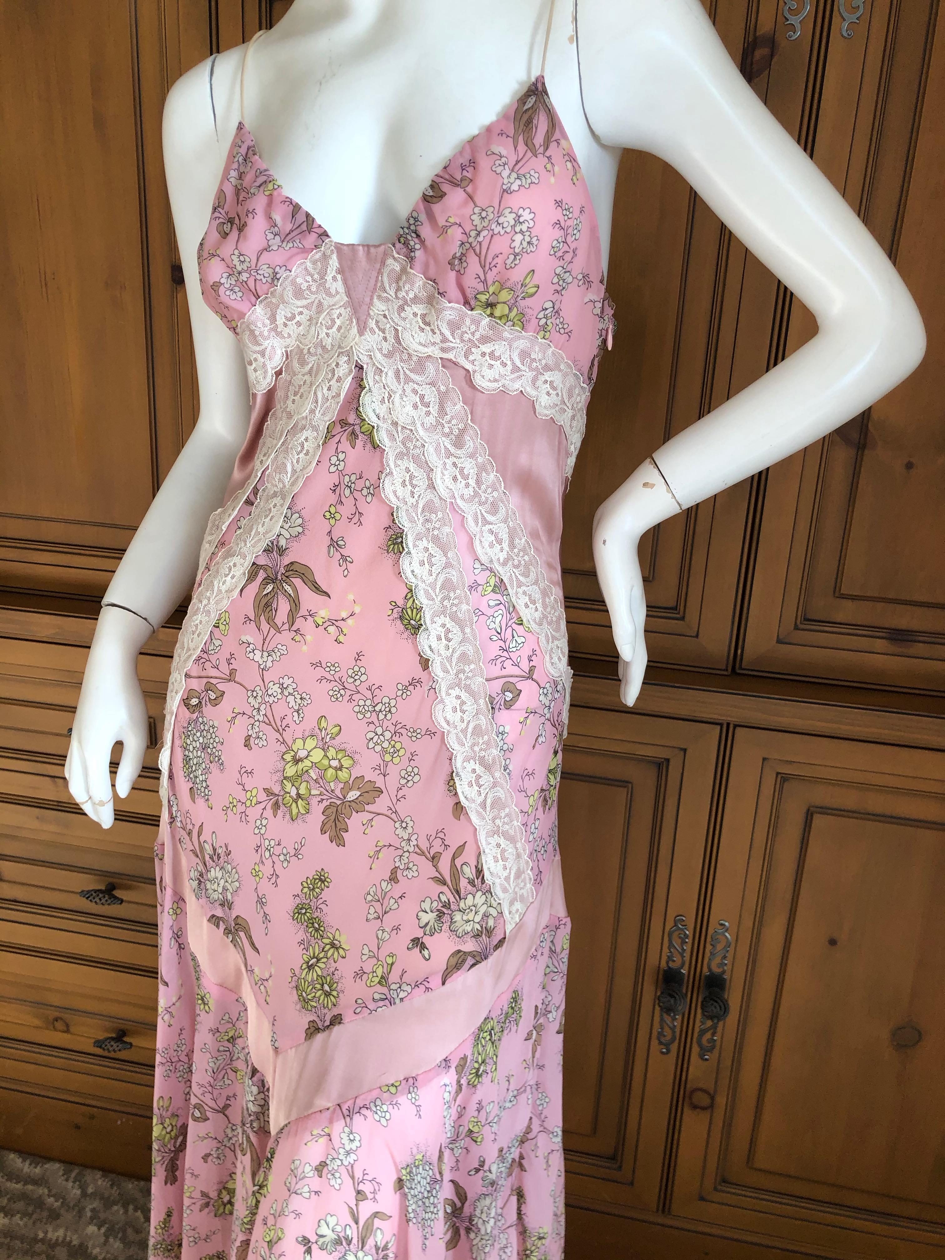 Beige Dolce & Gabbana for D&G Vintage Silk Pink Lace Trim Dress For Sale