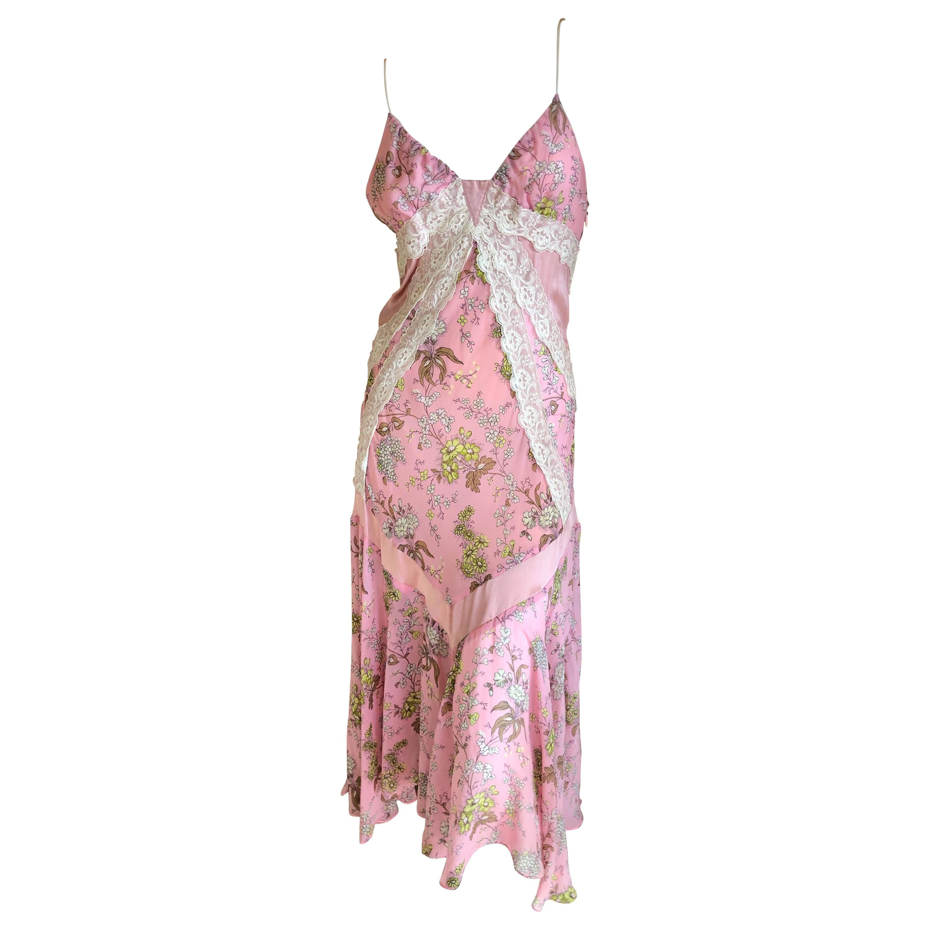 Dolce & Gabbana for D&G Vintage Silk Pink Lace Trim Dress For Sale
