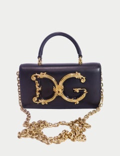 Dolce & Gabbana Devotion Mini Bag in Black Leather with Gold Baroque Logo