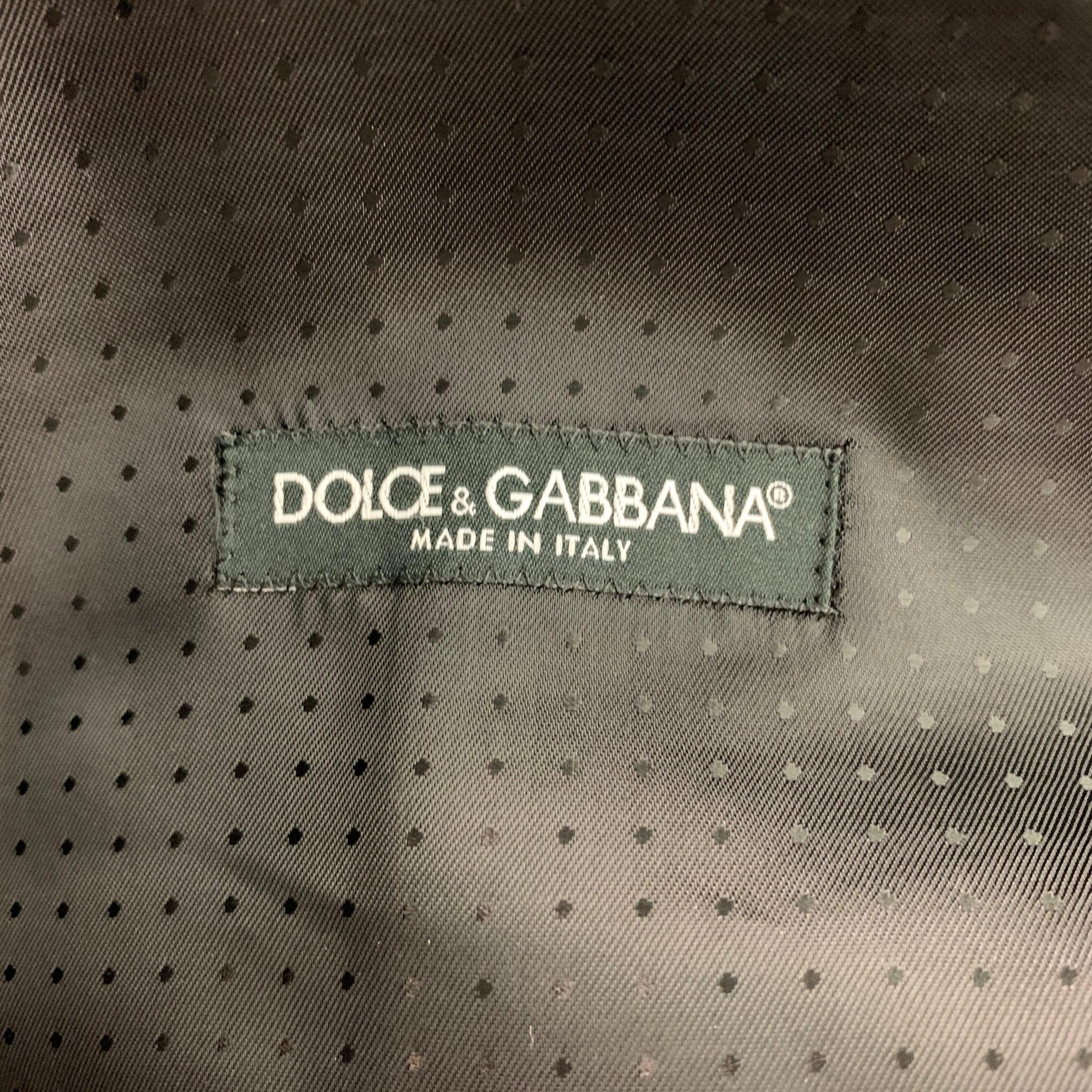 Black DOLCE & GABBANA Forest Green Velvet Buttoned Size 38 Cotton Vest