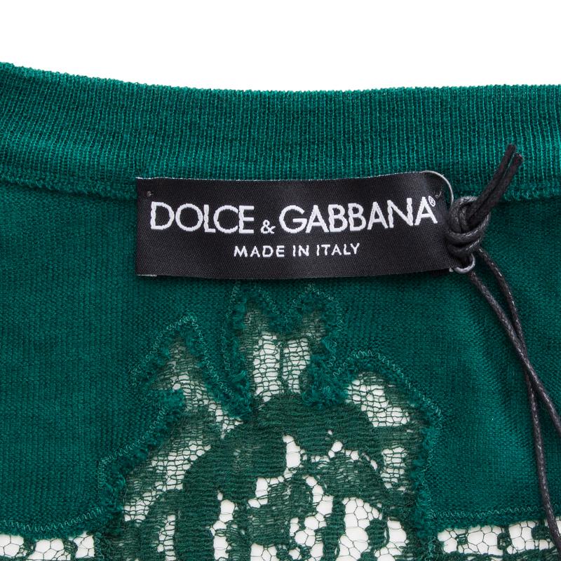 DOLCE & GABBANA waldgrüne Wolle & Kaschmir LACE Twinset Strickjacke Pullover S im Angebot 3