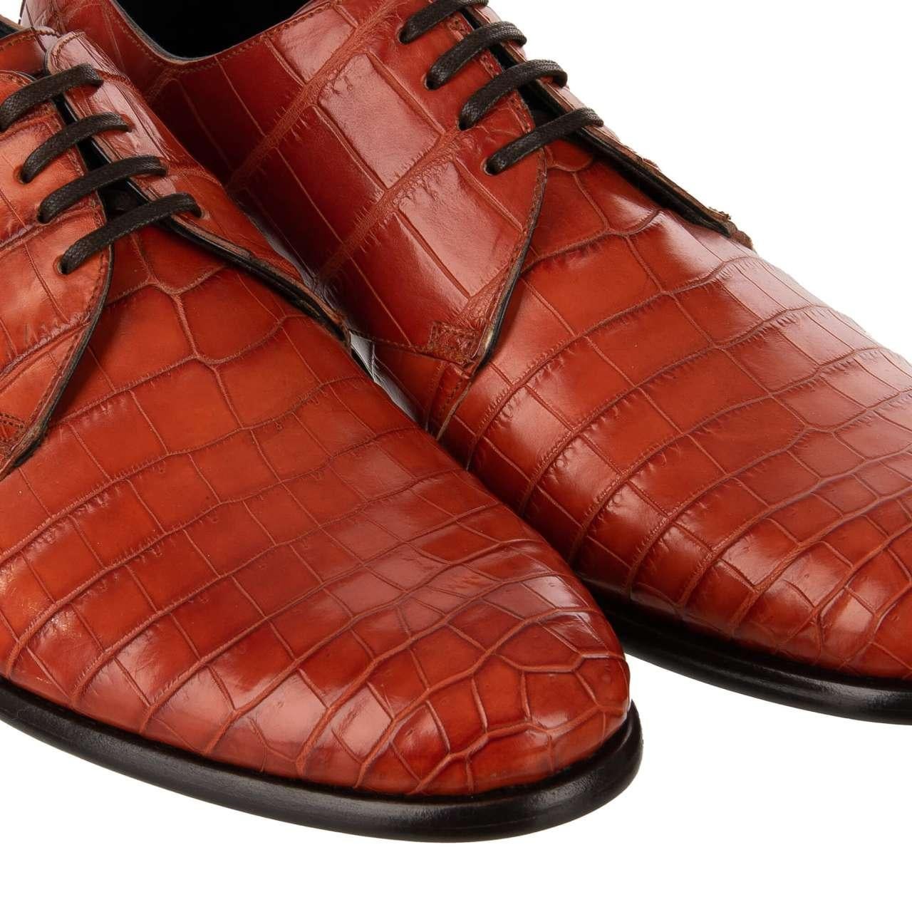 - Very exclusive and rare, formal crocodile leather derby shoes NAPOLI in orange by DOLCE & GABBANA - MADE IN ITALY - Former RRP: EUR 4.950 - New with Box - Model: A10036-A2D14-8H250 - Material: 100% Crocodile Leather (Coccodrillo) - Sole: Leather -