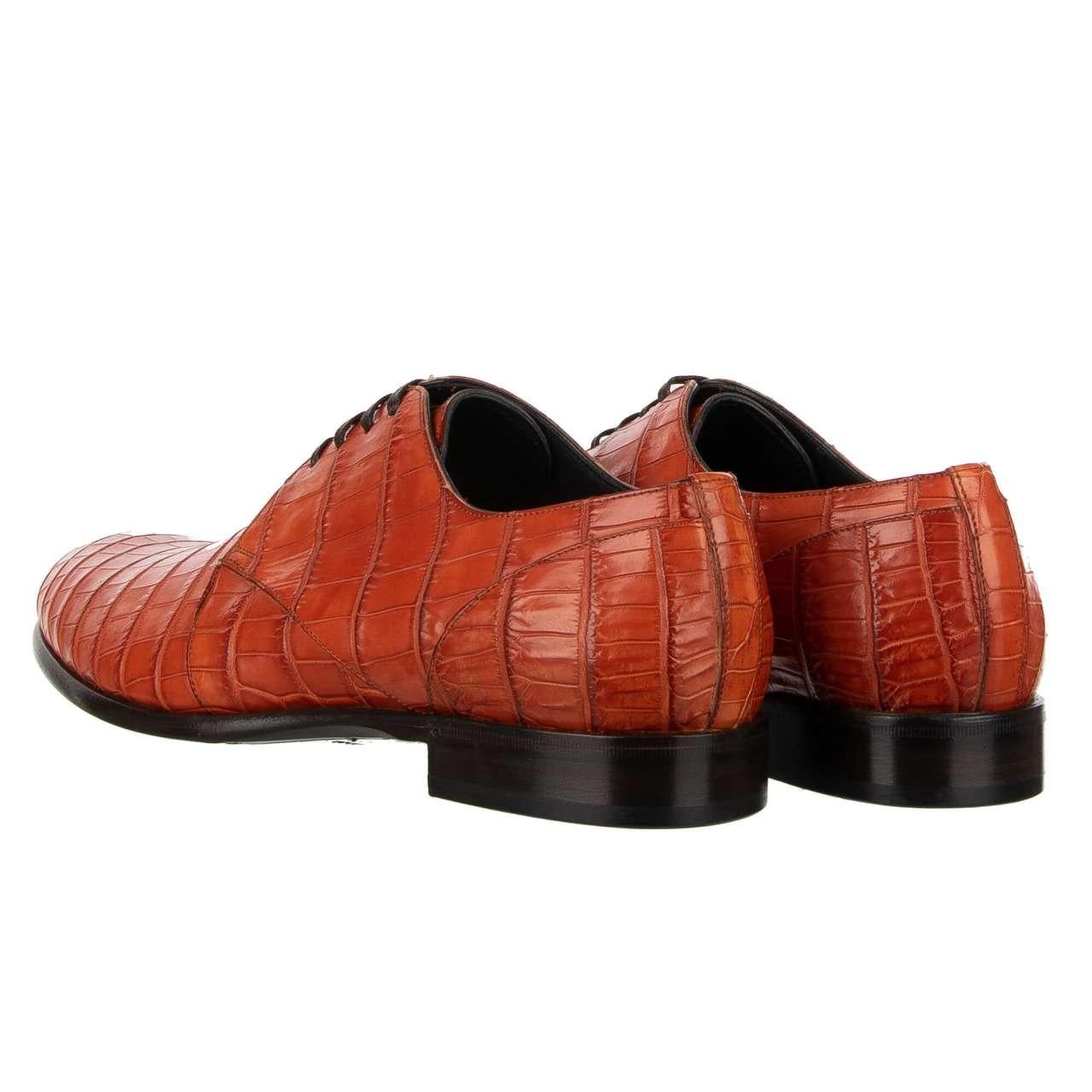 Dolce & Gabbana Formal Crocodile Leather Derby Shoes NAPOLI Orange EUR 41 In Excellent Condition For Sale In Erkrath, DE