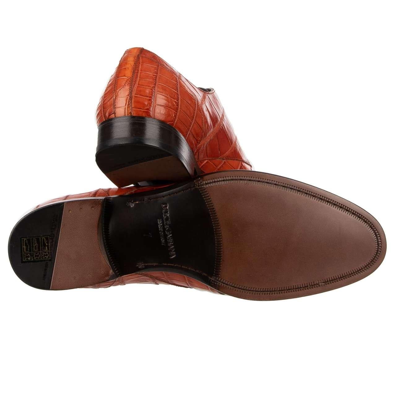 Dolce & Gabbana Formal Crocodile Leather Derby Shoes NAPOLI Orange EUR 41 For Sale 1