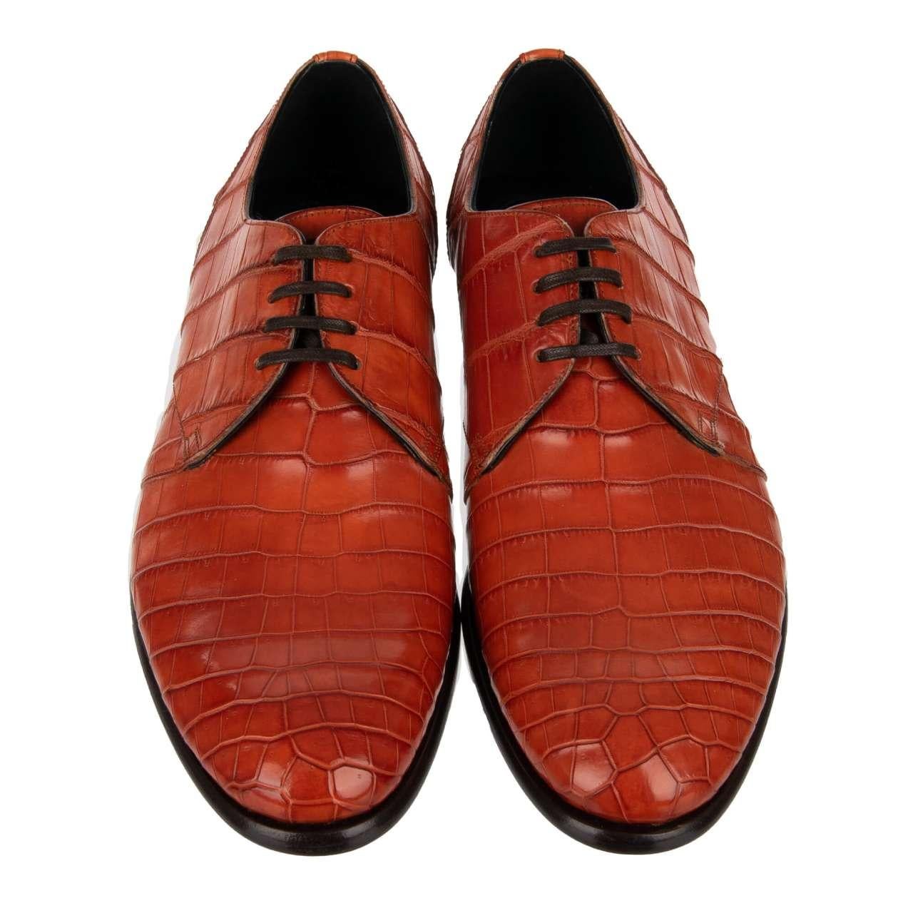 Dolce & Gabbana Formal Crocodile Leather Derby Shoes NAPOLI Orange EUR 41 For Sale 2