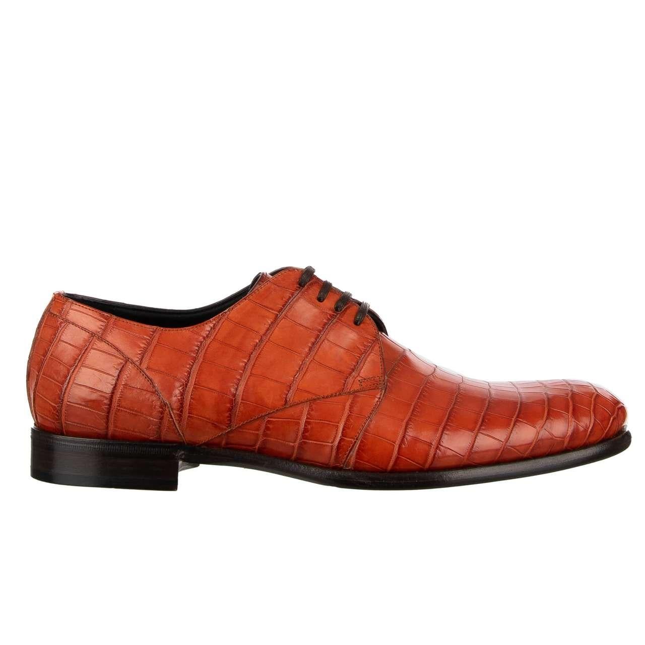 Dolce & Gabbana Formal Crocodile Leather Derby Shoes NAPOLI Orange EUR 41 For Sale 3