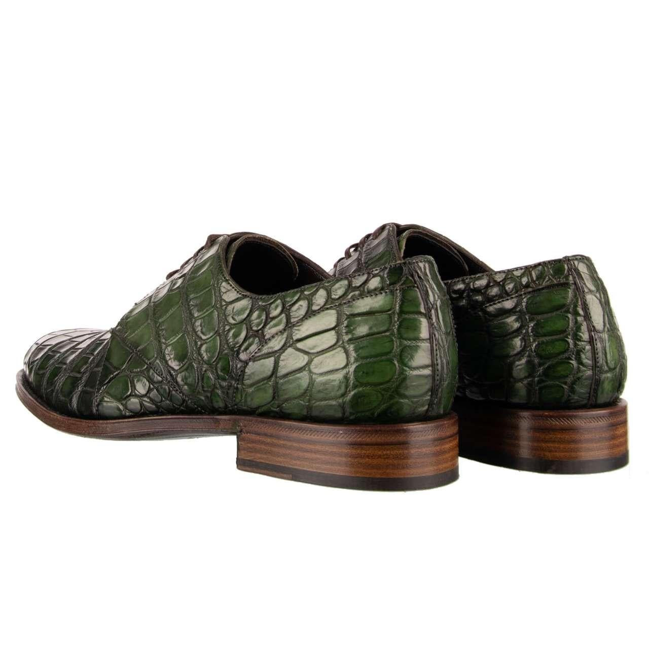 Dolce & Gabbana Formal Crocodile Leather Shoes NAPOLI Good Year Green EUR 39 In Excellent Condition For Sale In Erkrath, DE