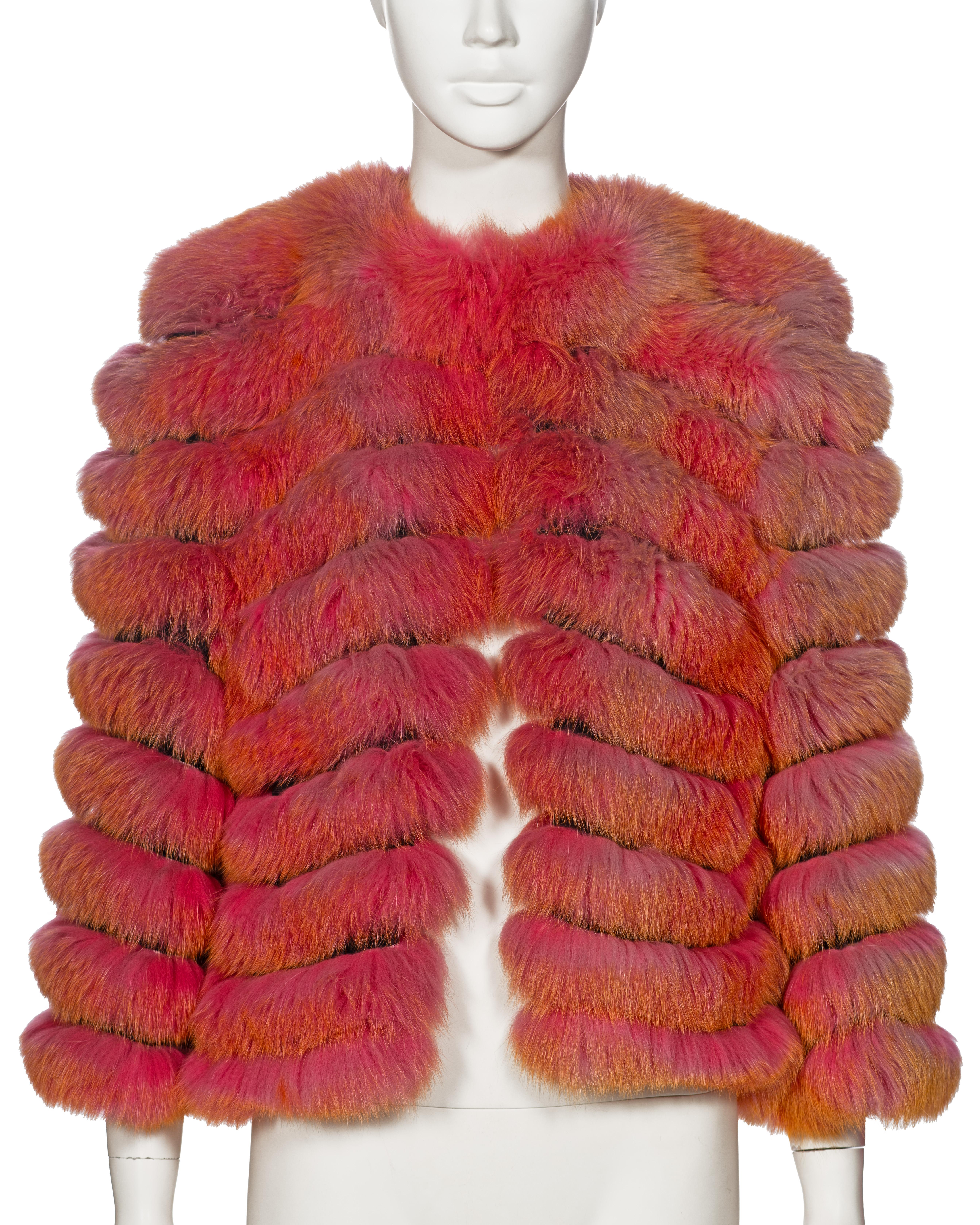 Dolce & Gabbana Fox Fur Jacket With Pink-to-Orange Gradient Coloration, fw 1999 In Excellent Condition In London, GB
