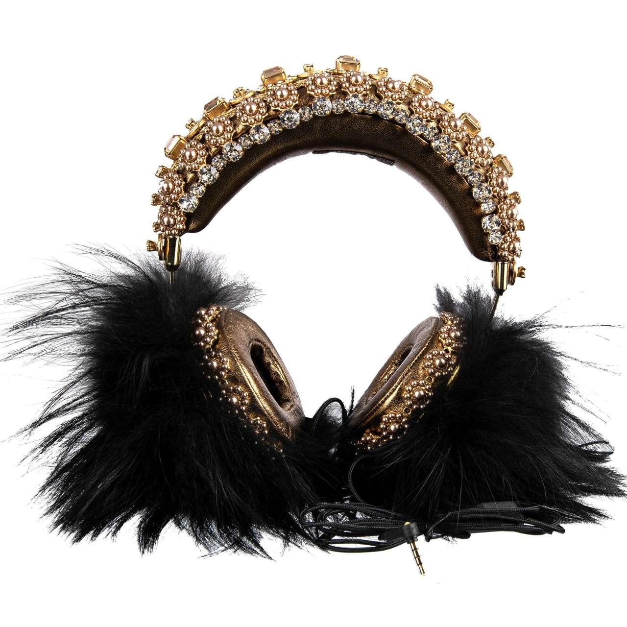 Dolce & Gabbana - Frends Fur Crystal Crown Headphones Gold In Excellent Condition For Sale In Erkrath, DE