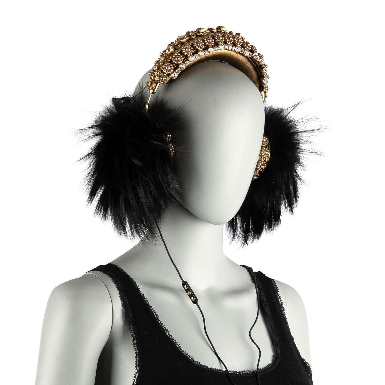 Women's Dolce & Gabbana - Frends Fur Crystal Crown Headphones Gold For Sale