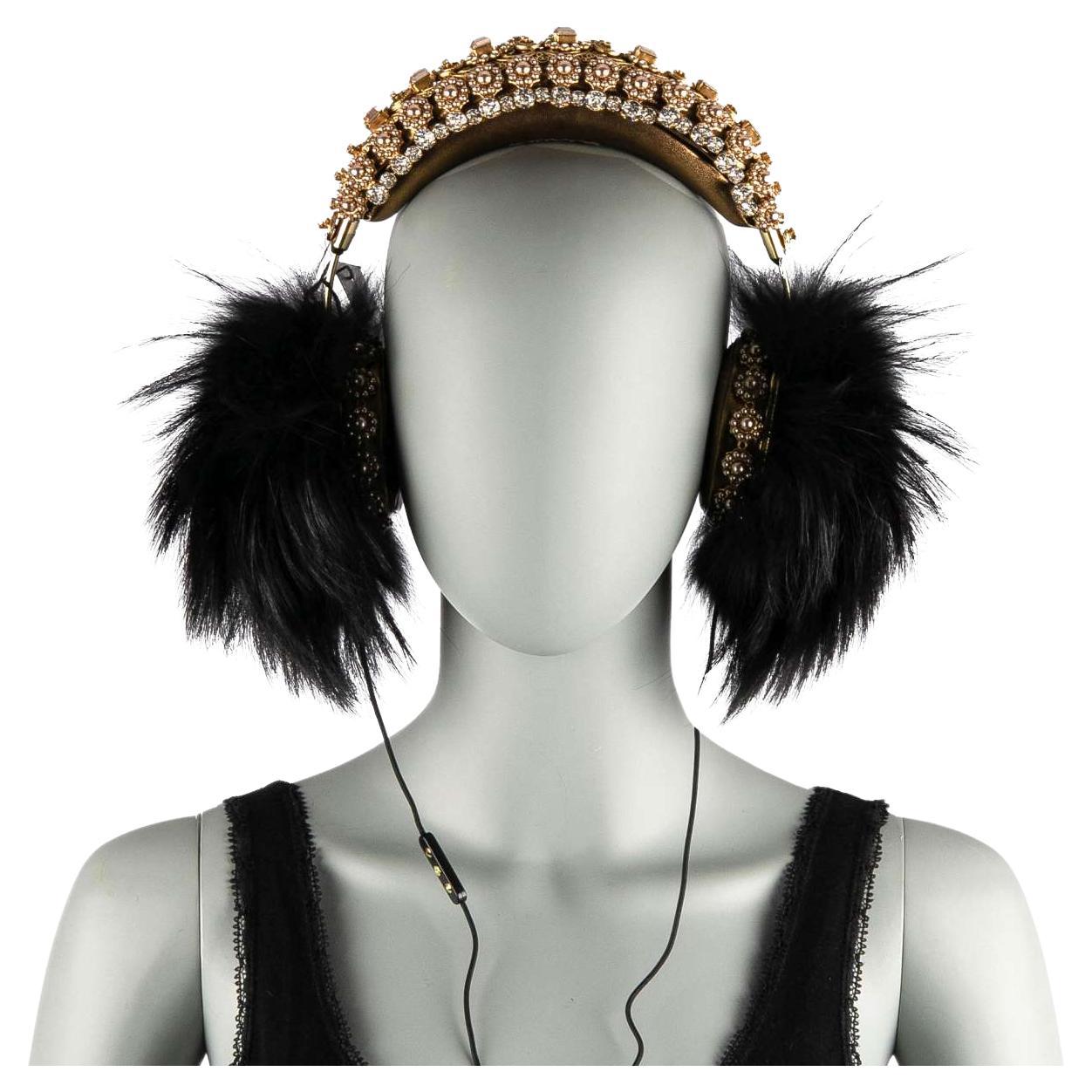 Dolce & Gabbana - Frends Fur Crystal Crown Headphones Gold For Sale