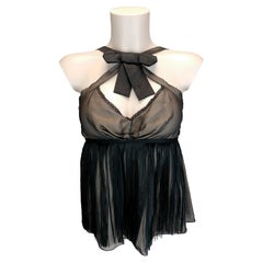 DOLCE & GABBANA Fringed Black Sleeveless Silk Top with Bow New with Tags Size 4