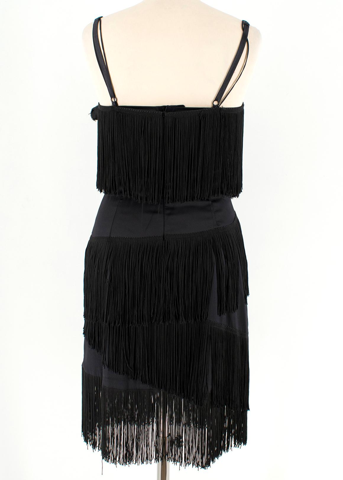 Black Dolce & Gabbana Fringed Silk Corseted Lace Trim Dress - Size US 6