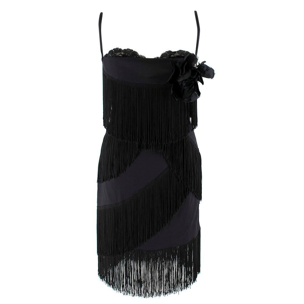 Dolce & Gabbana Fringed Silk Corseted Lace Trim Dress - Size US 6