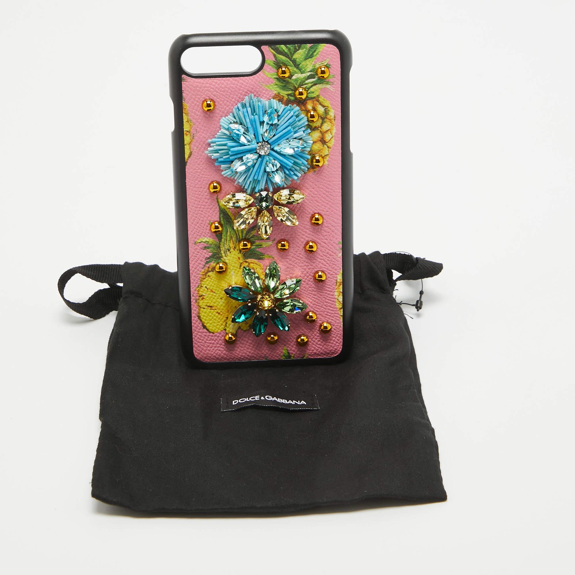 Dolce & Gabbana Custodia per iPhone 7 Plus in pelle con stampa di frutta e impreziosita con cristalli in vendita 1